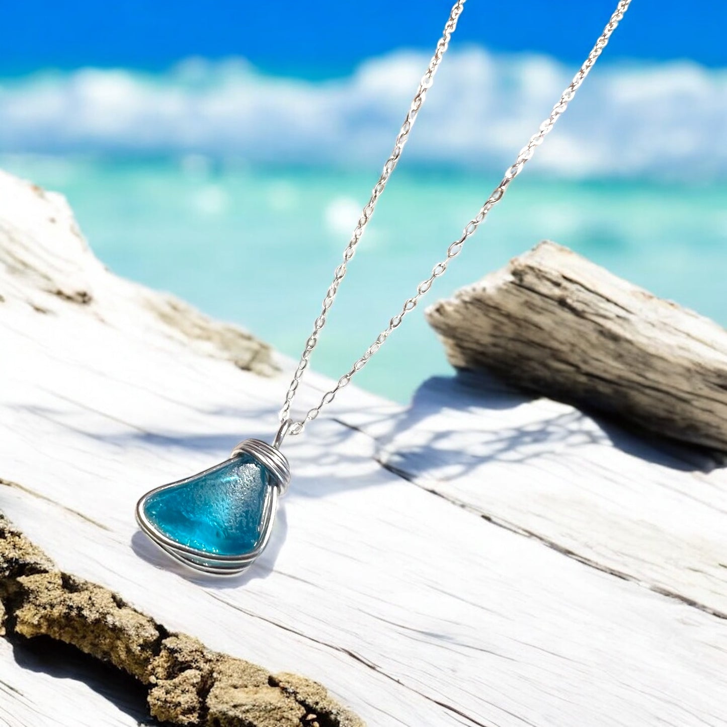 Blue Seaham Sea Glass Pendant