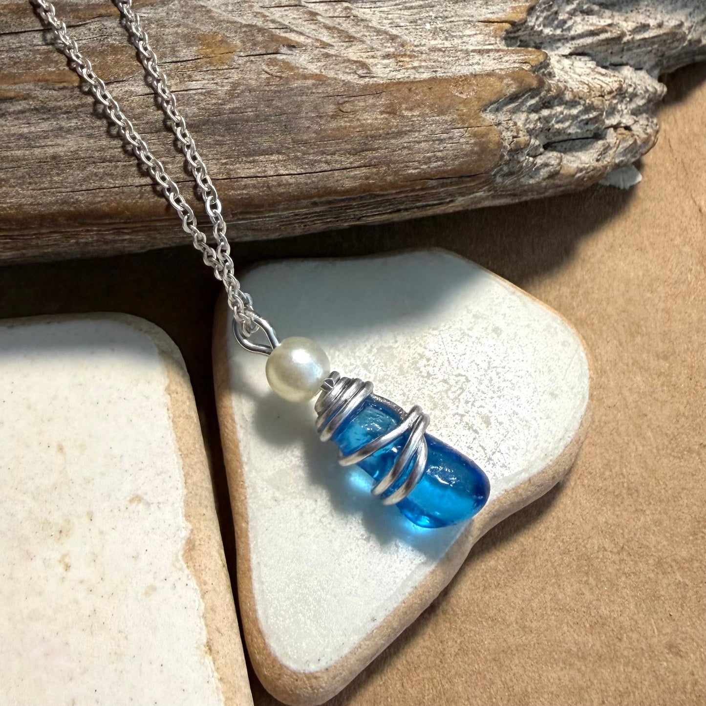 Blue Seaham Sea Glass Pendant
