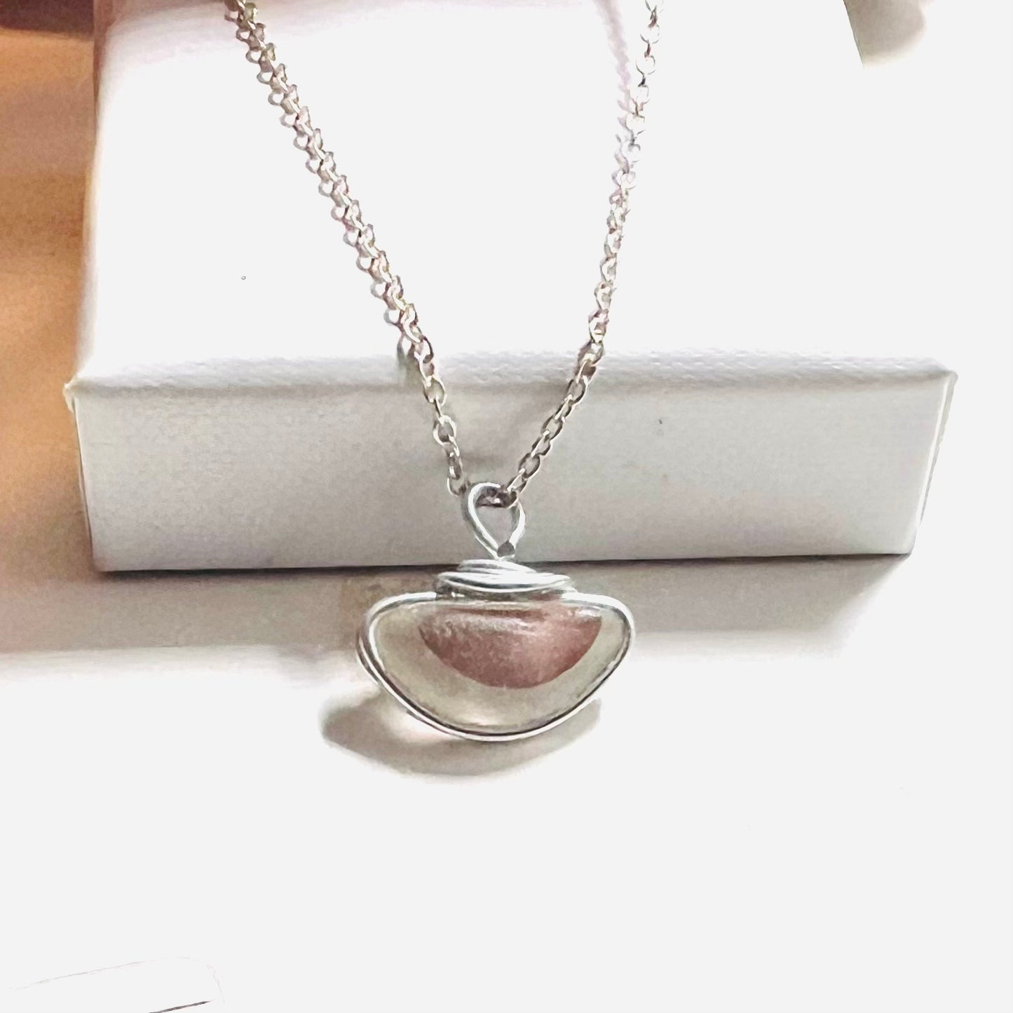Rare White and Pink Seaham Sea Glass Multi Pendant .