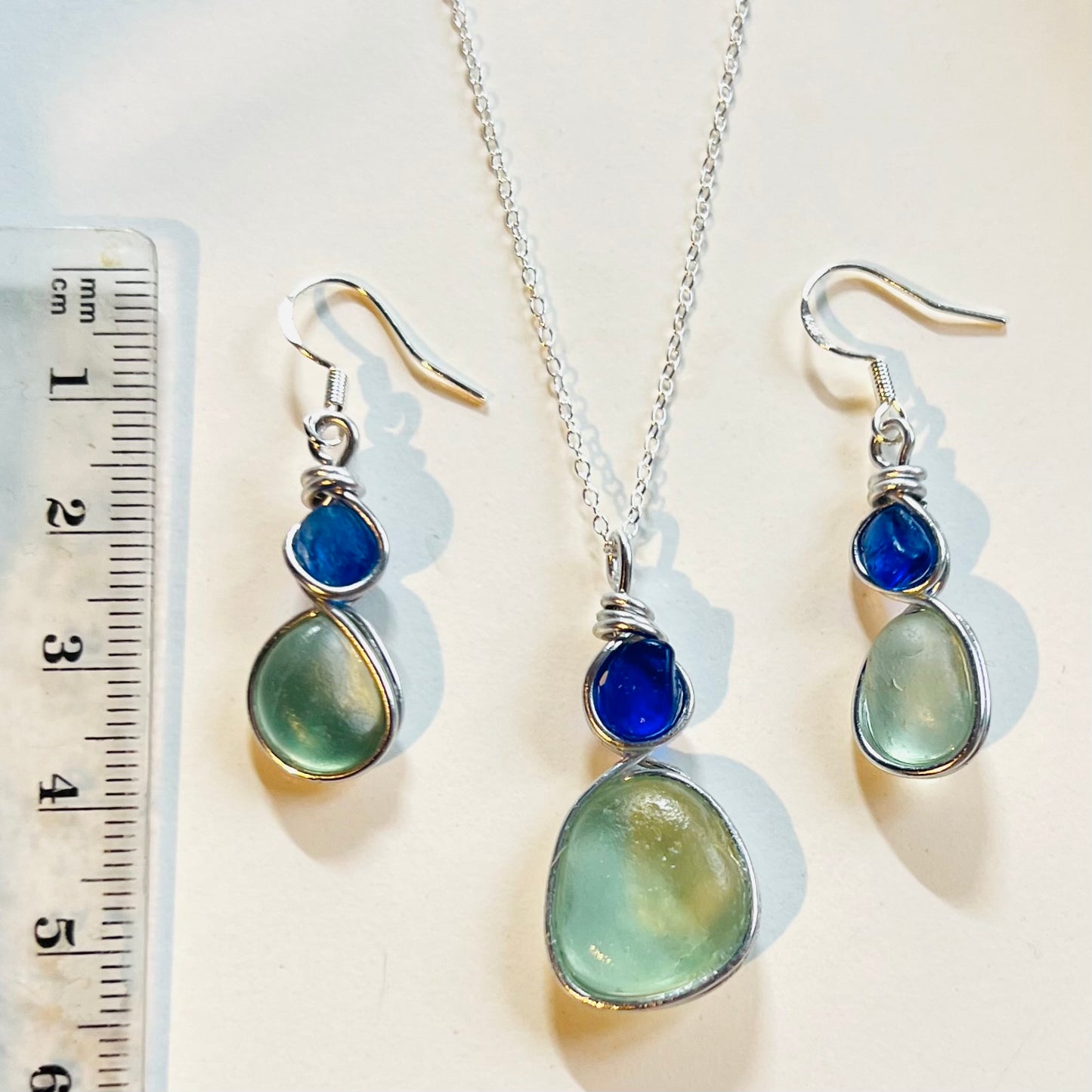 Aqua and Blue Seaham Sea Glass Jewellery Set