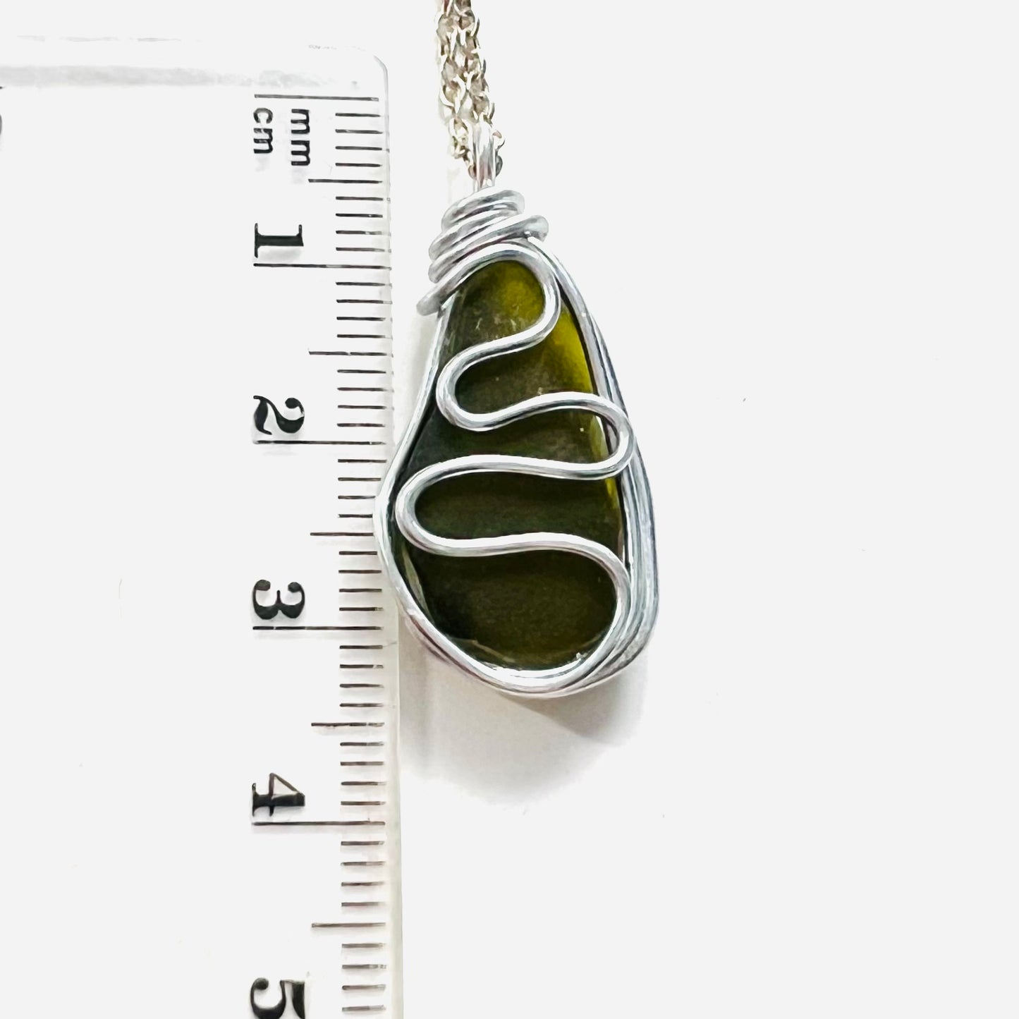 Olive Green Waves Seaham Sea Glass Pendant