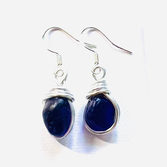 Deep Blue Seaham Sea Glass Earrings