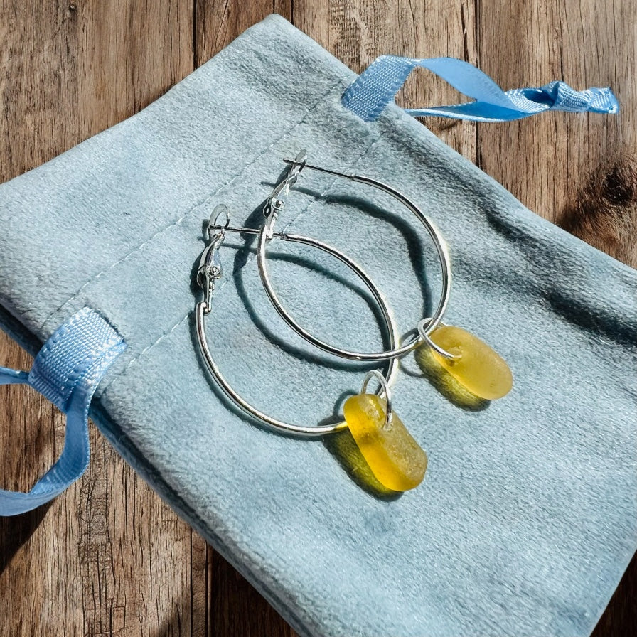 Yellow Seaham Sea Glass Hoop Earrings
