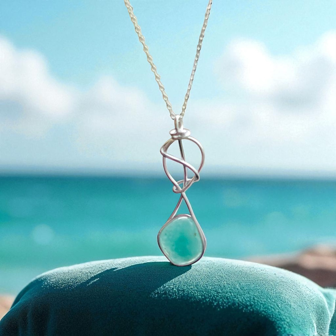 Swirly Aqua Seaham Sea Glass Pendant
