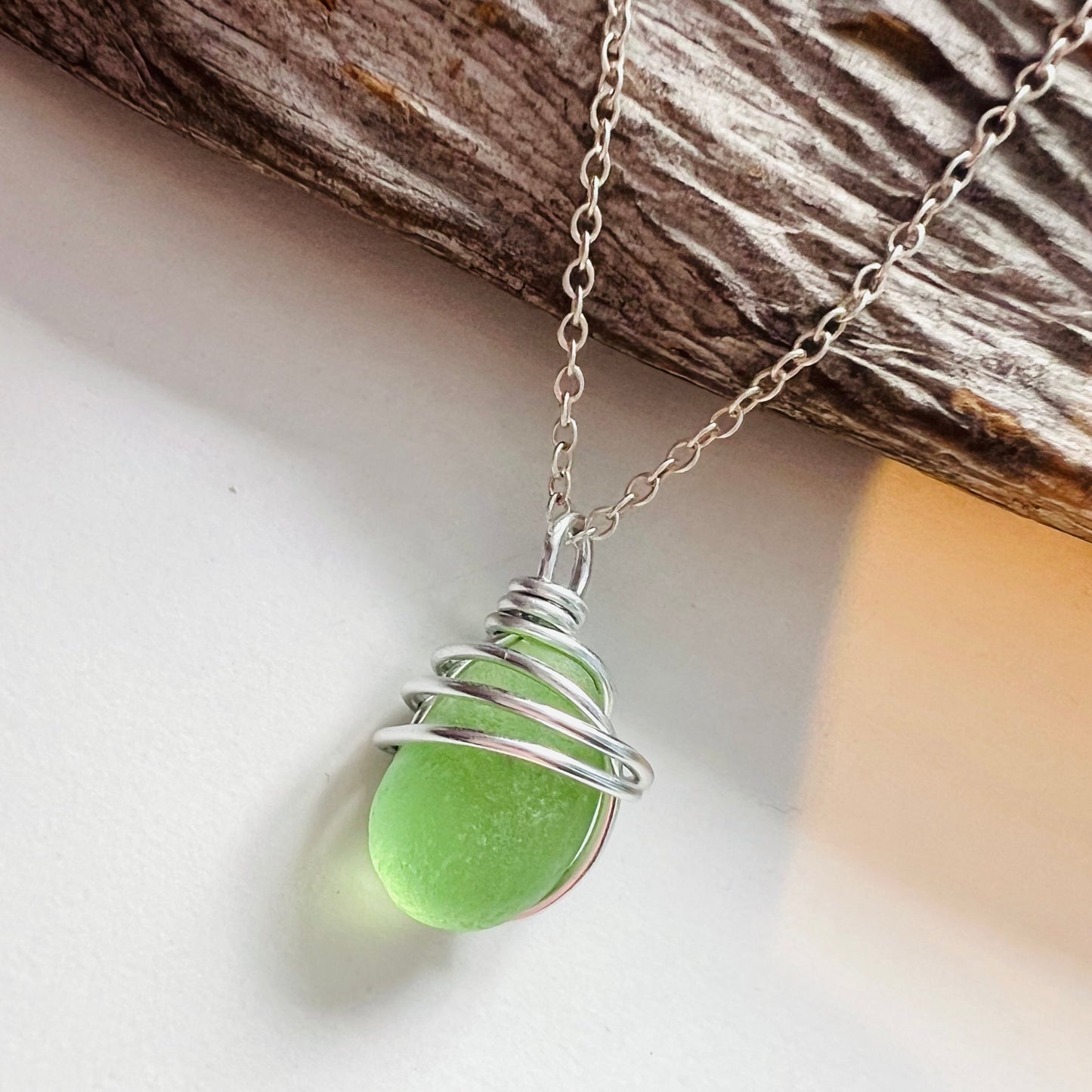 Very Rare Neon Green Seaham Sea Glass Pendant