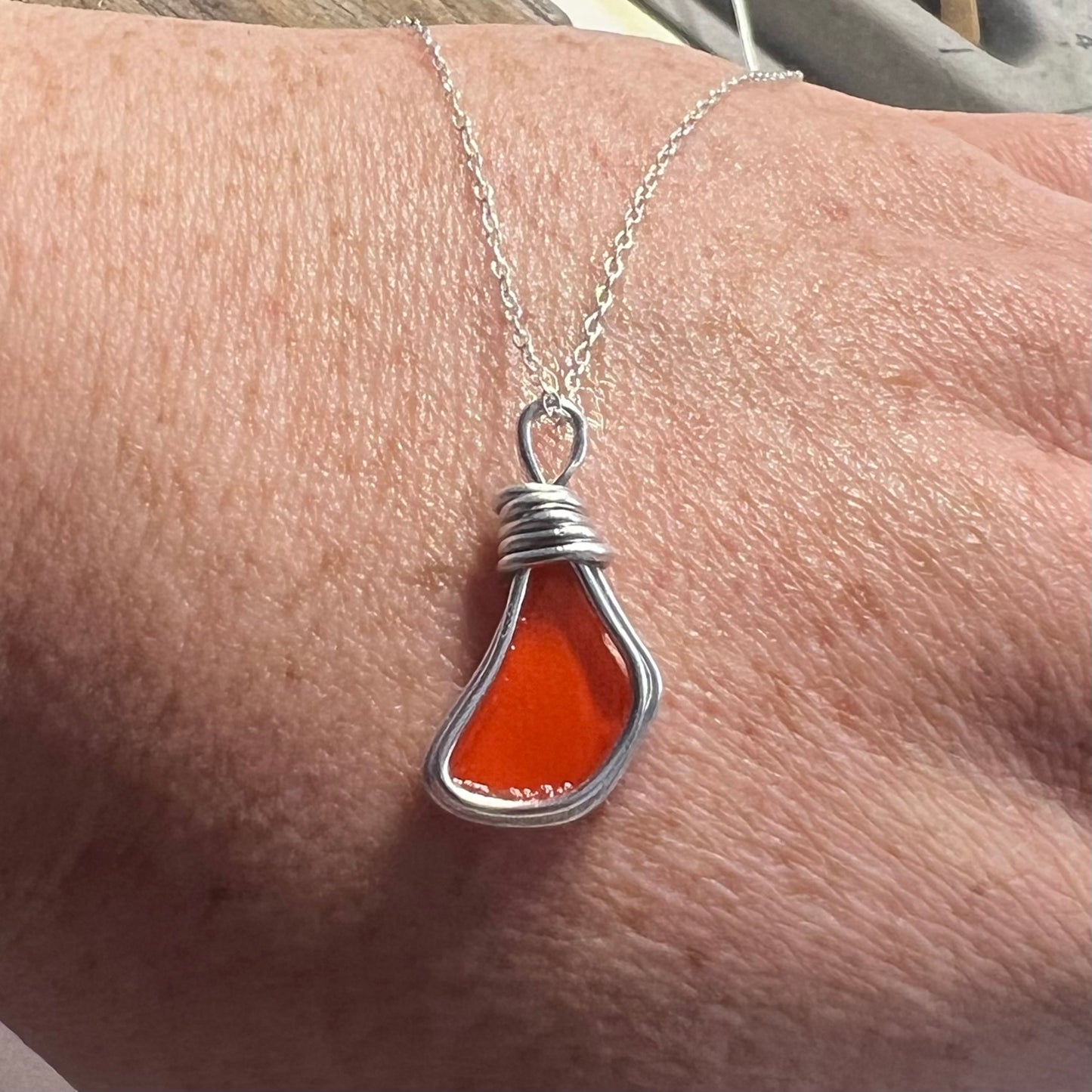Very Rare Orange Seaham Sea Glass Pendant
