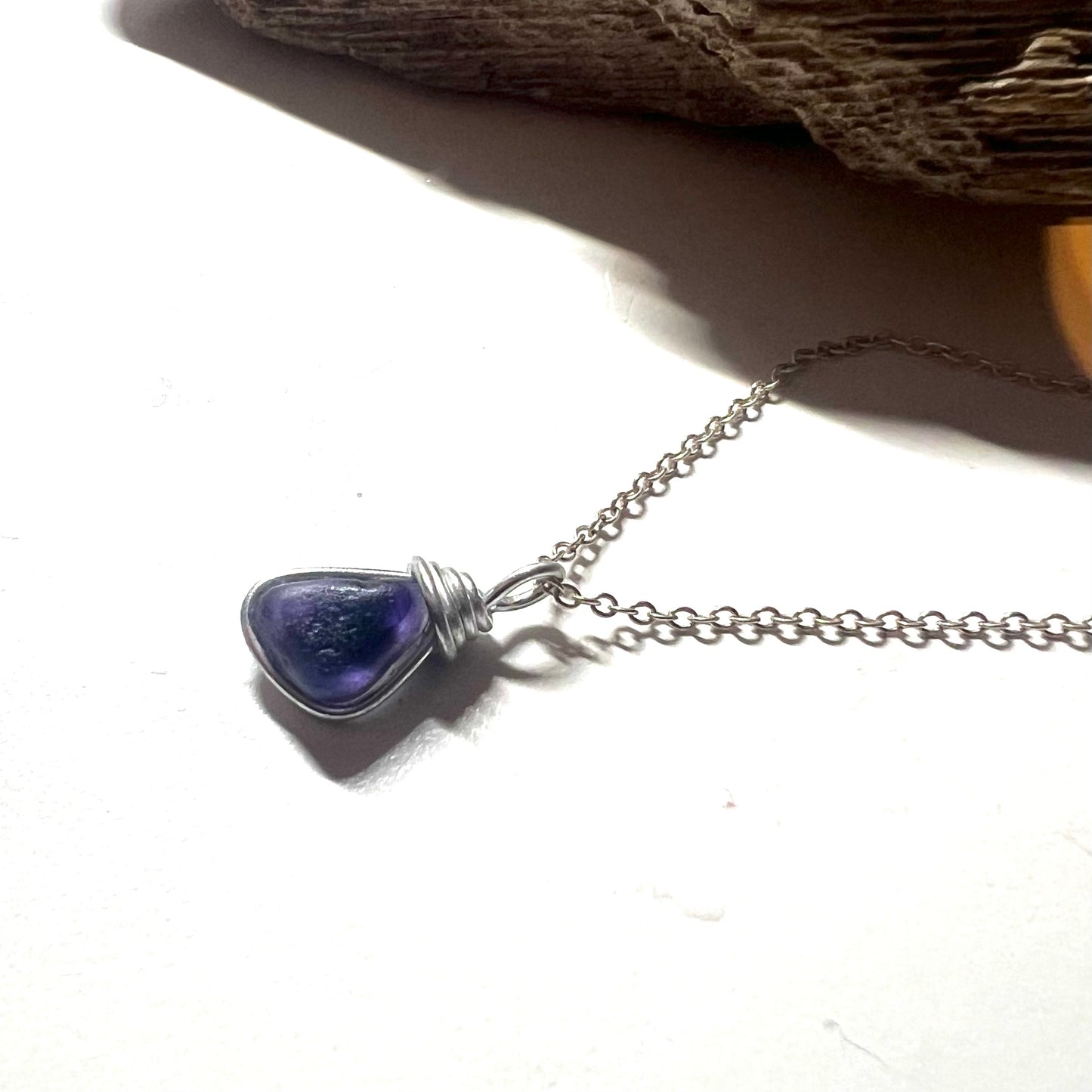 Rare Indigo Purple Small Seaham Sea Glass Multi Pendant .