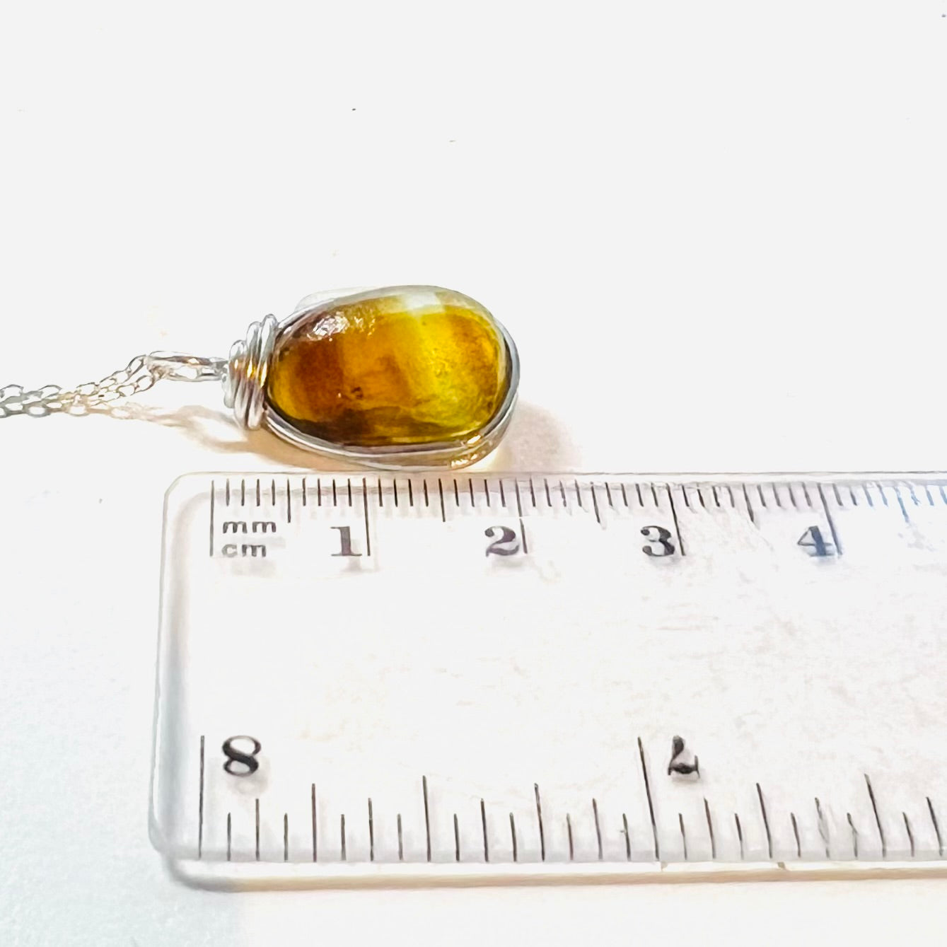 Yellow and Brown Seaham Sea Glass Pendant on a 20” Sterling Silver Chain .