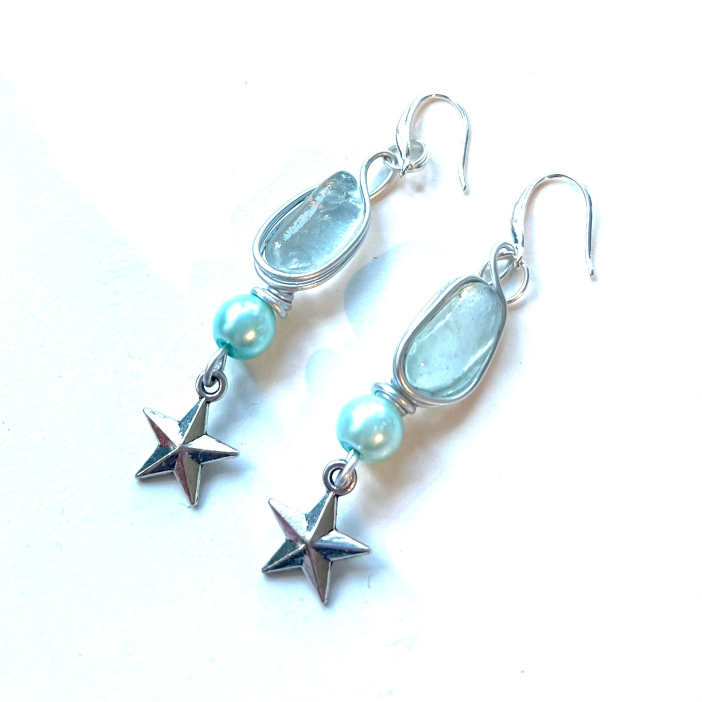 Sea Glass & Star Long Drop Earrings