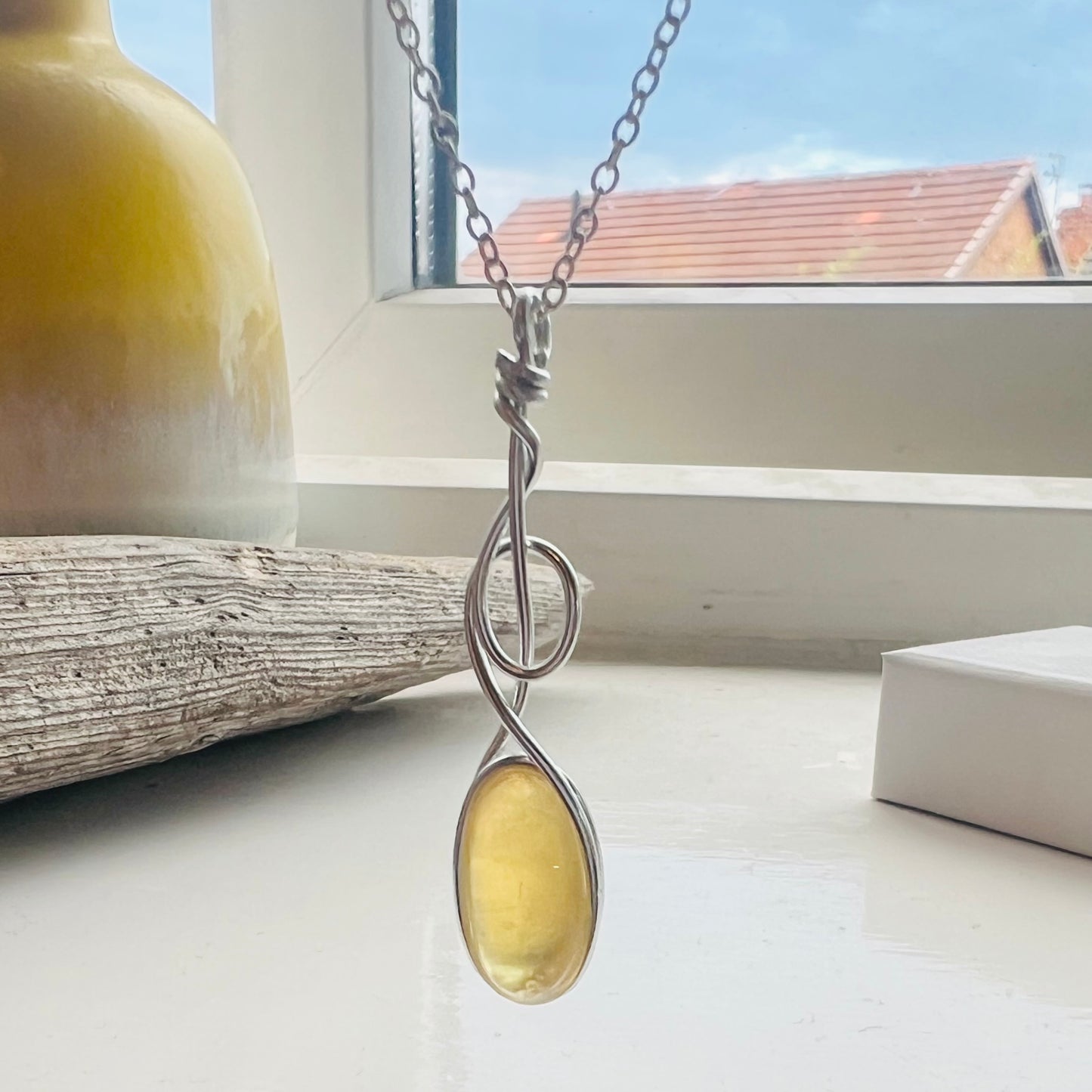Swirly Yellow Seaham Sea Glass Pendant
