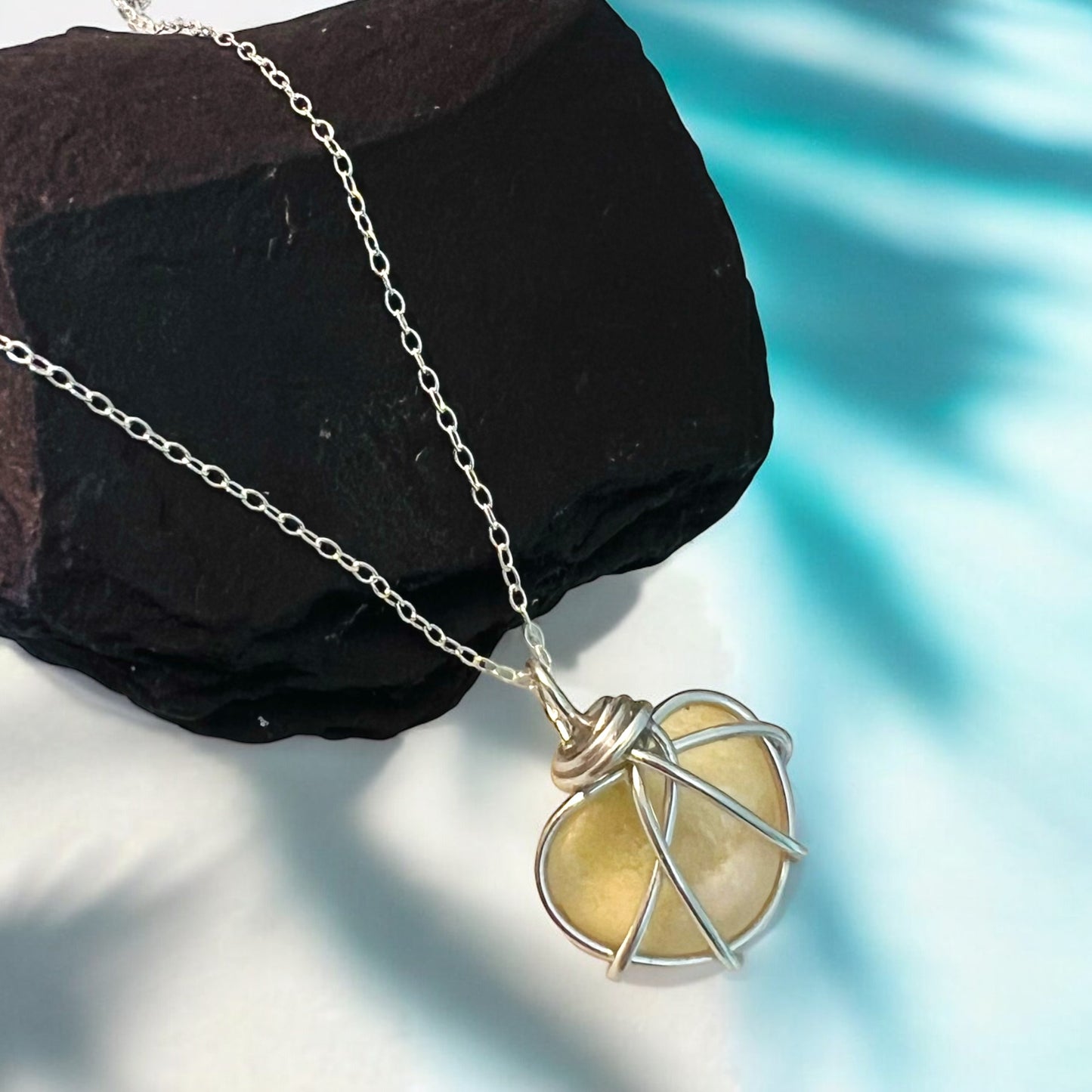 Rare Pale Yellow Colour Seaham Sea Glass Pendant