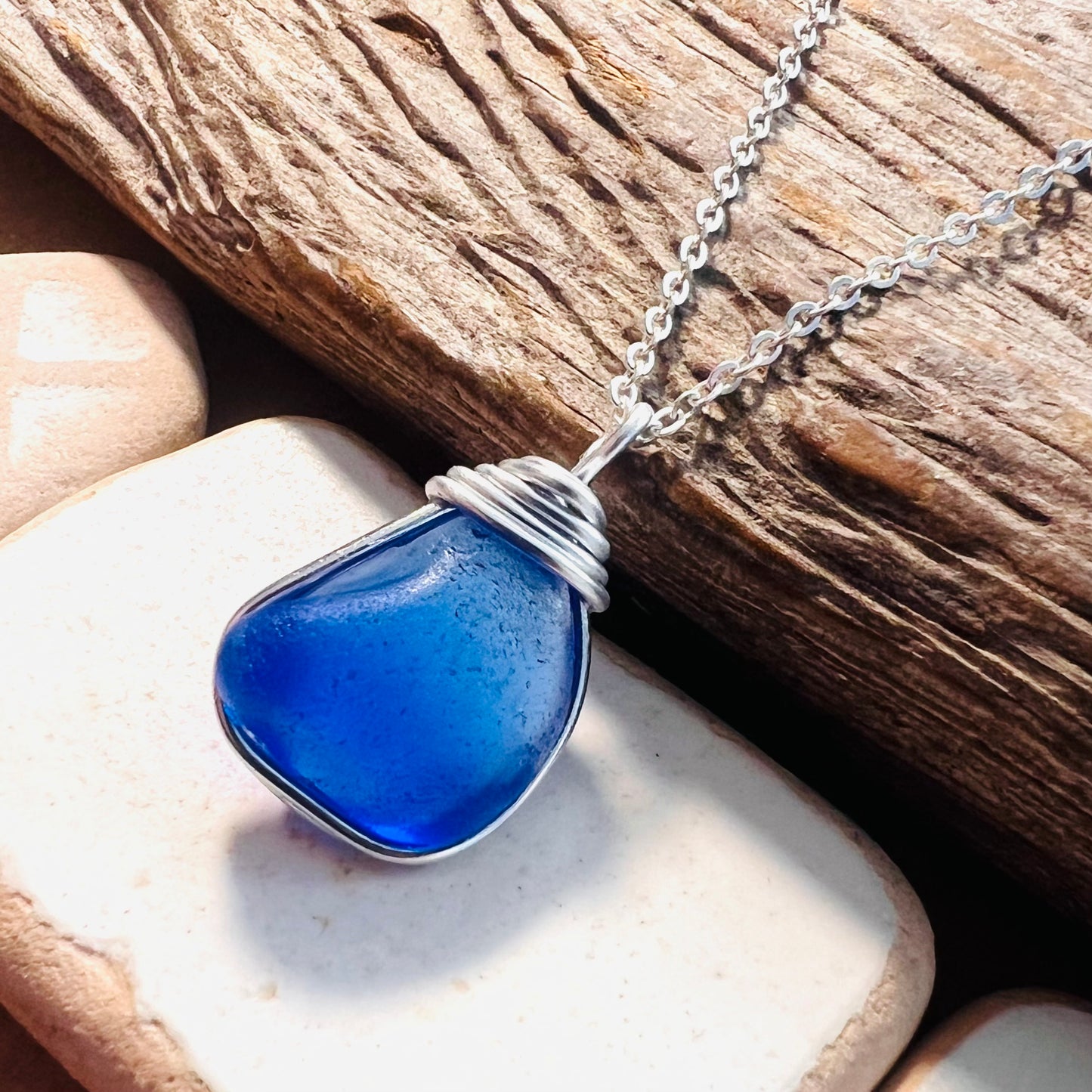 Deep Blue Seaham Sea Glass Pendant