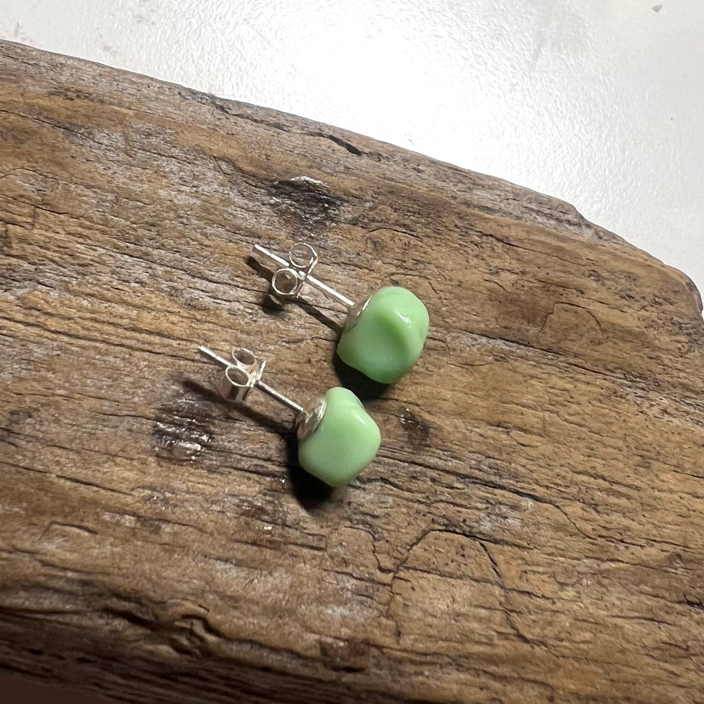 Mint Green Milky Seaham Sea Glass Stud Earrings