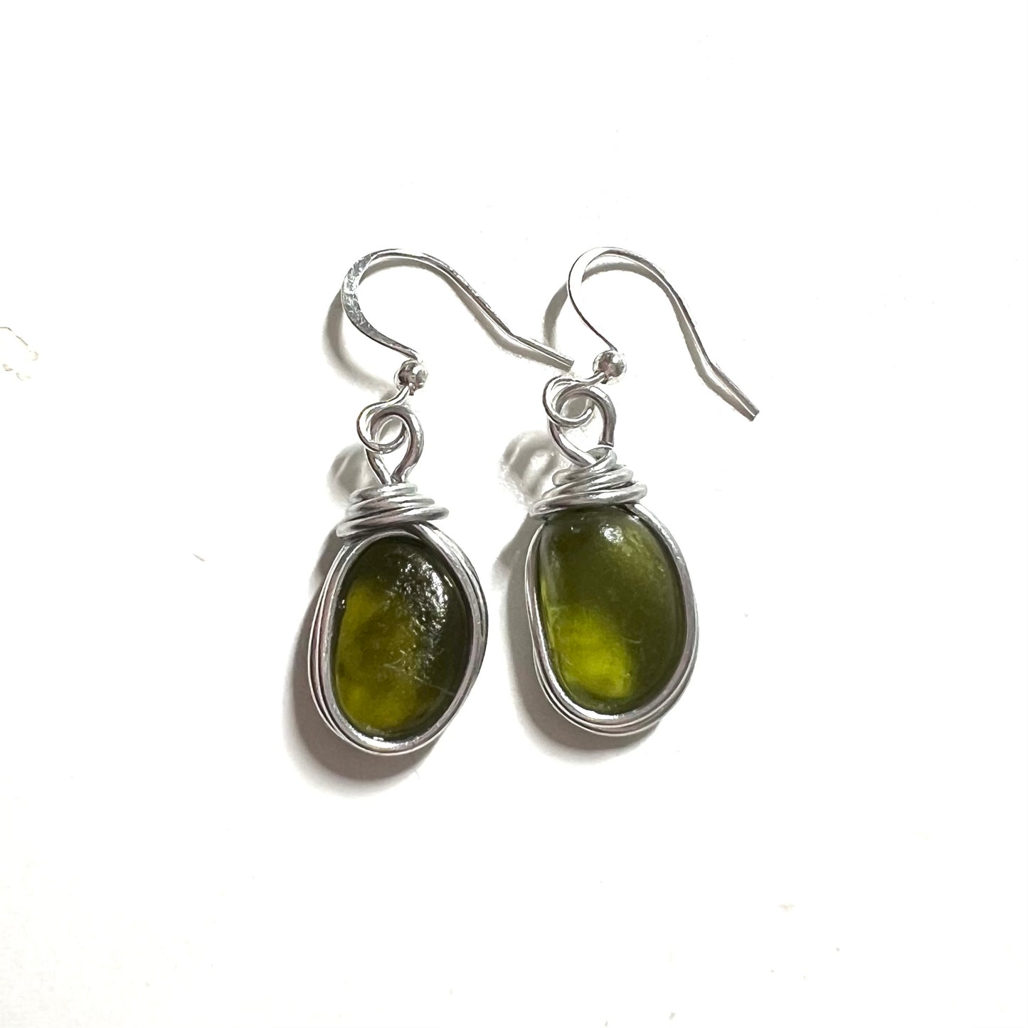 Green Seaham Sea Glass Earrings