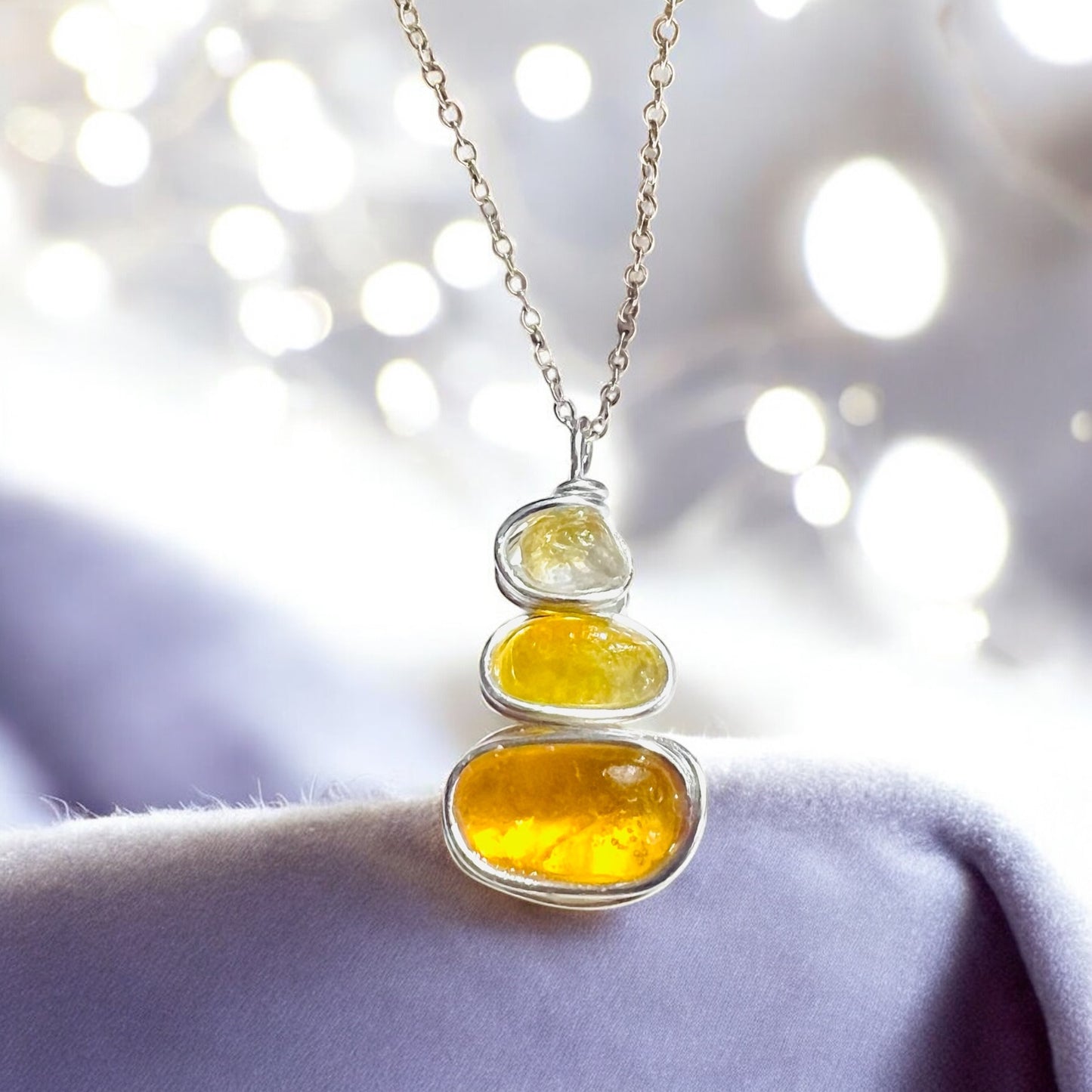Rare Yellow Three Piece Seaham Sea Glass Pendant