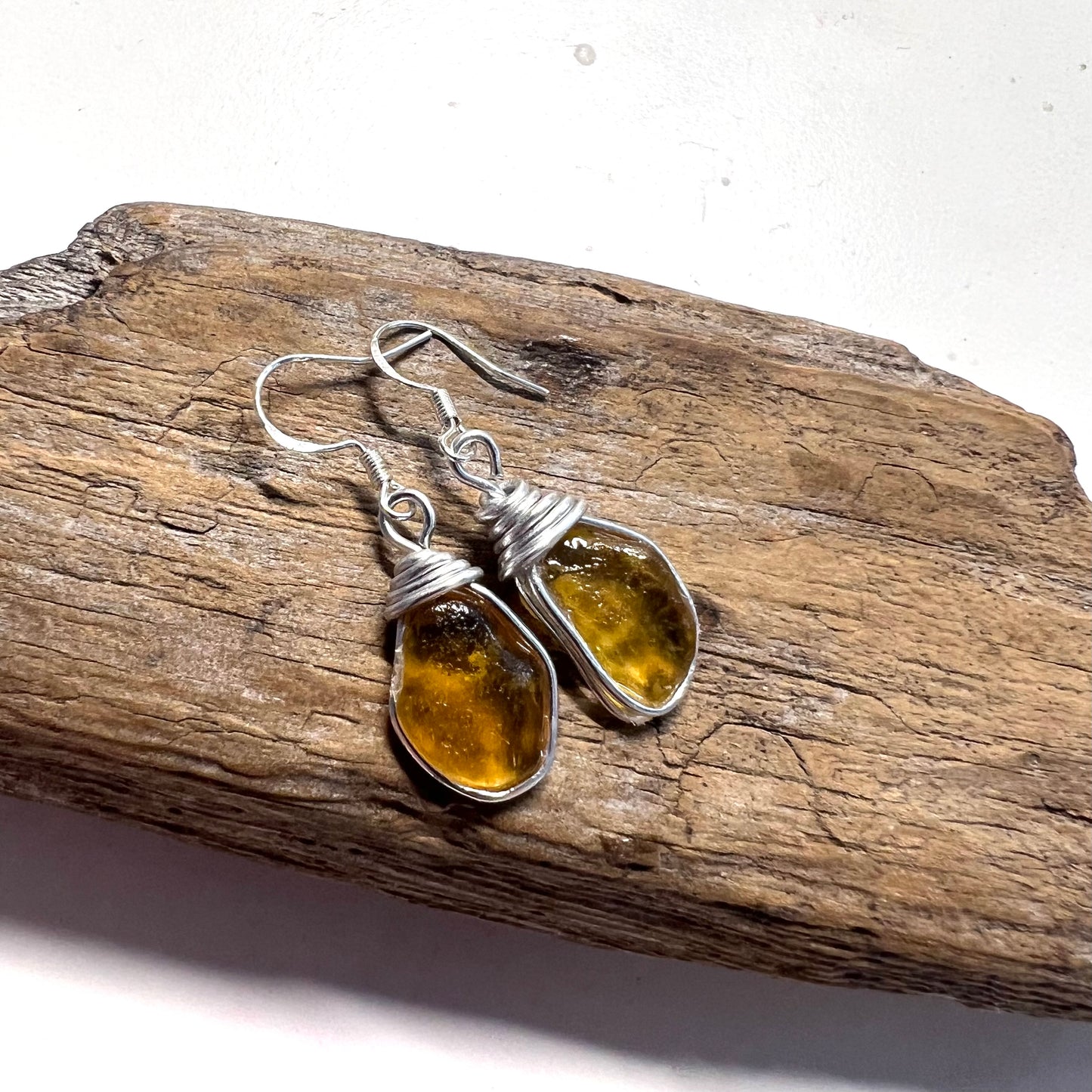 Yellow Canary Island Sea Glass Earrings