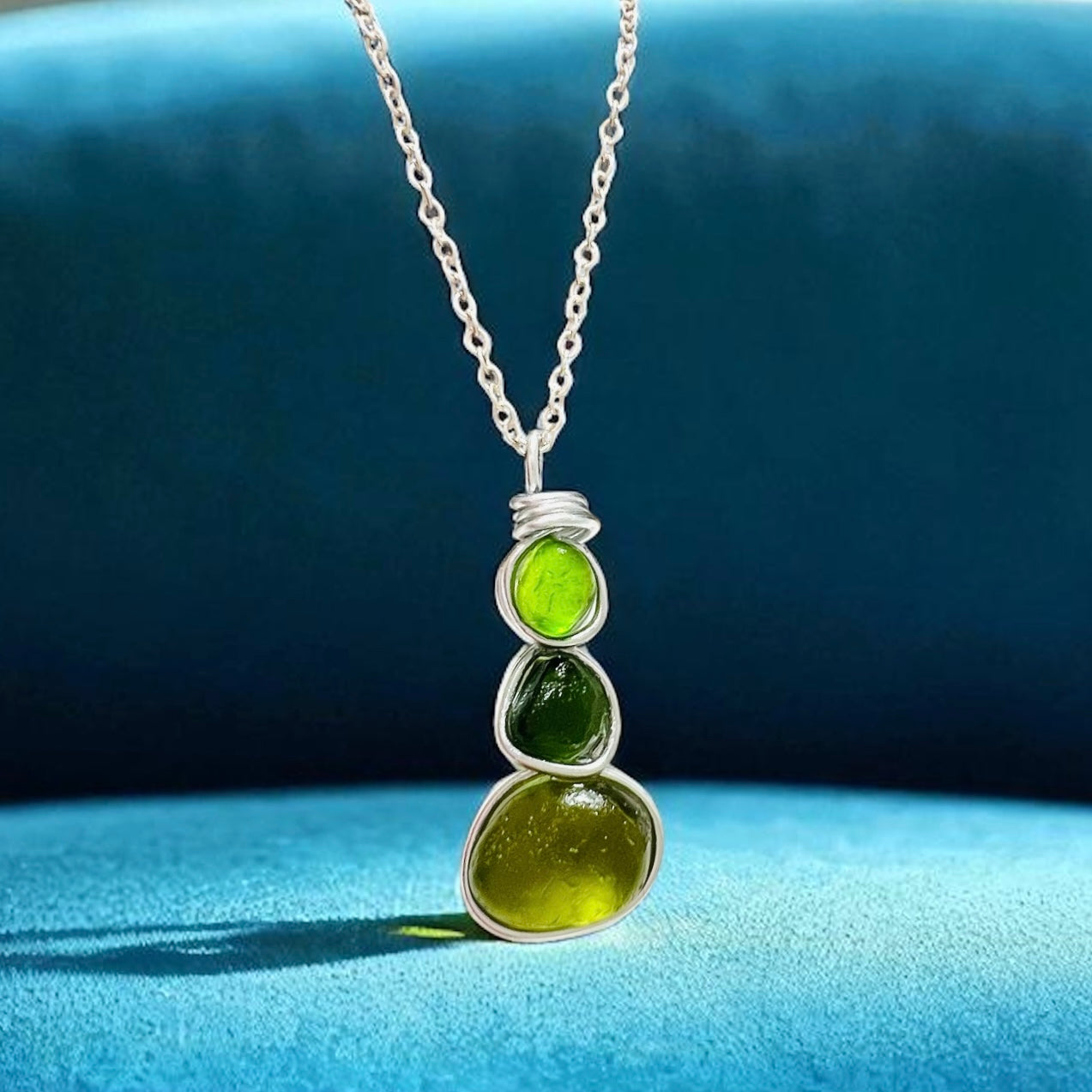 Bright Green Seaham Sea Glass Heart Pendant