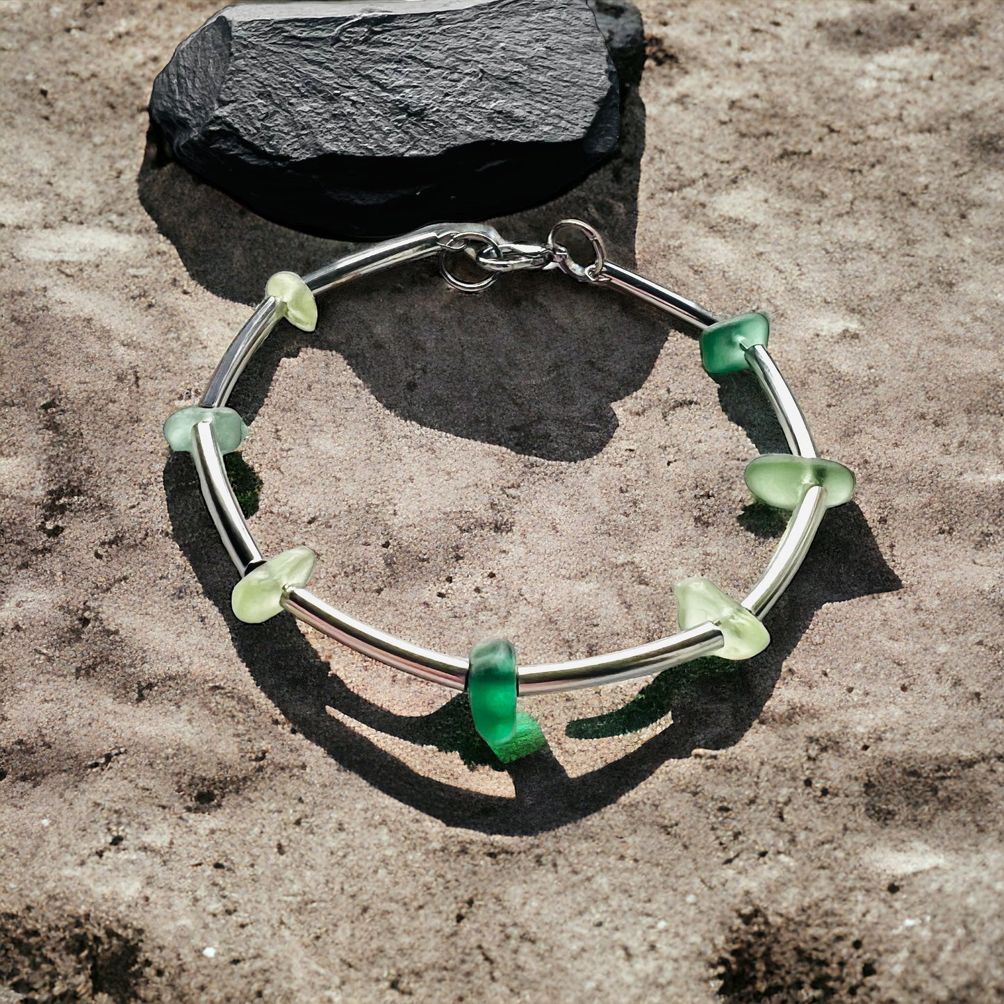 Mixed Greens Seaham Sea Glass Bangle Bracelet