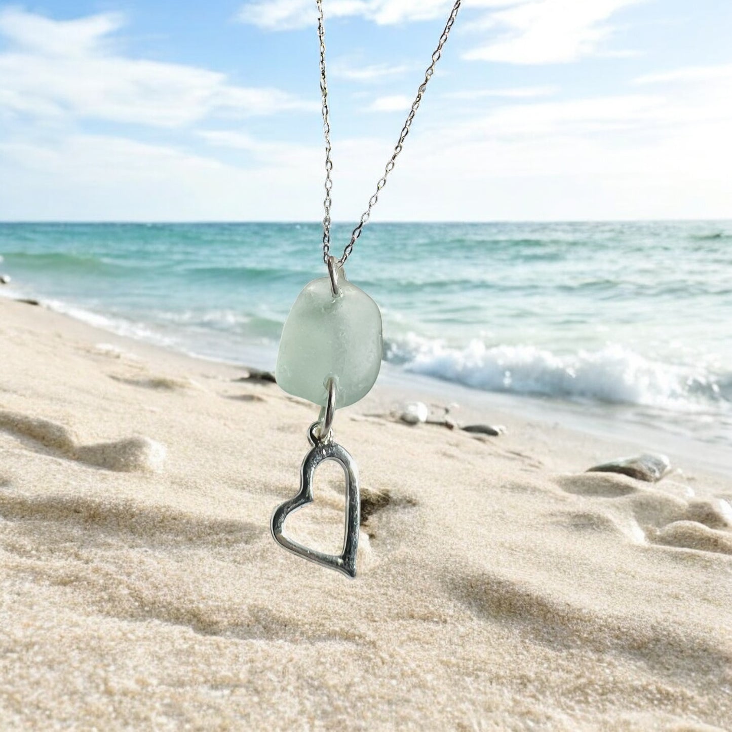 Cornish Sea Glass & Heart Charm Pendant