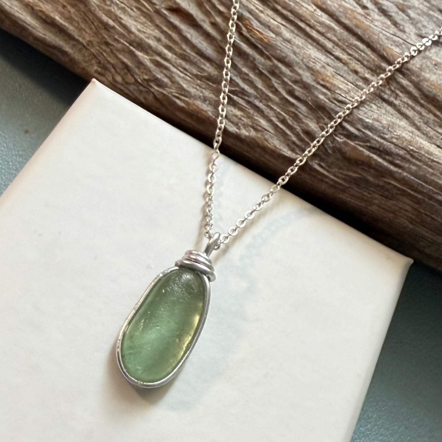 Pale Green Cornish Sea Glass Heart Pendant