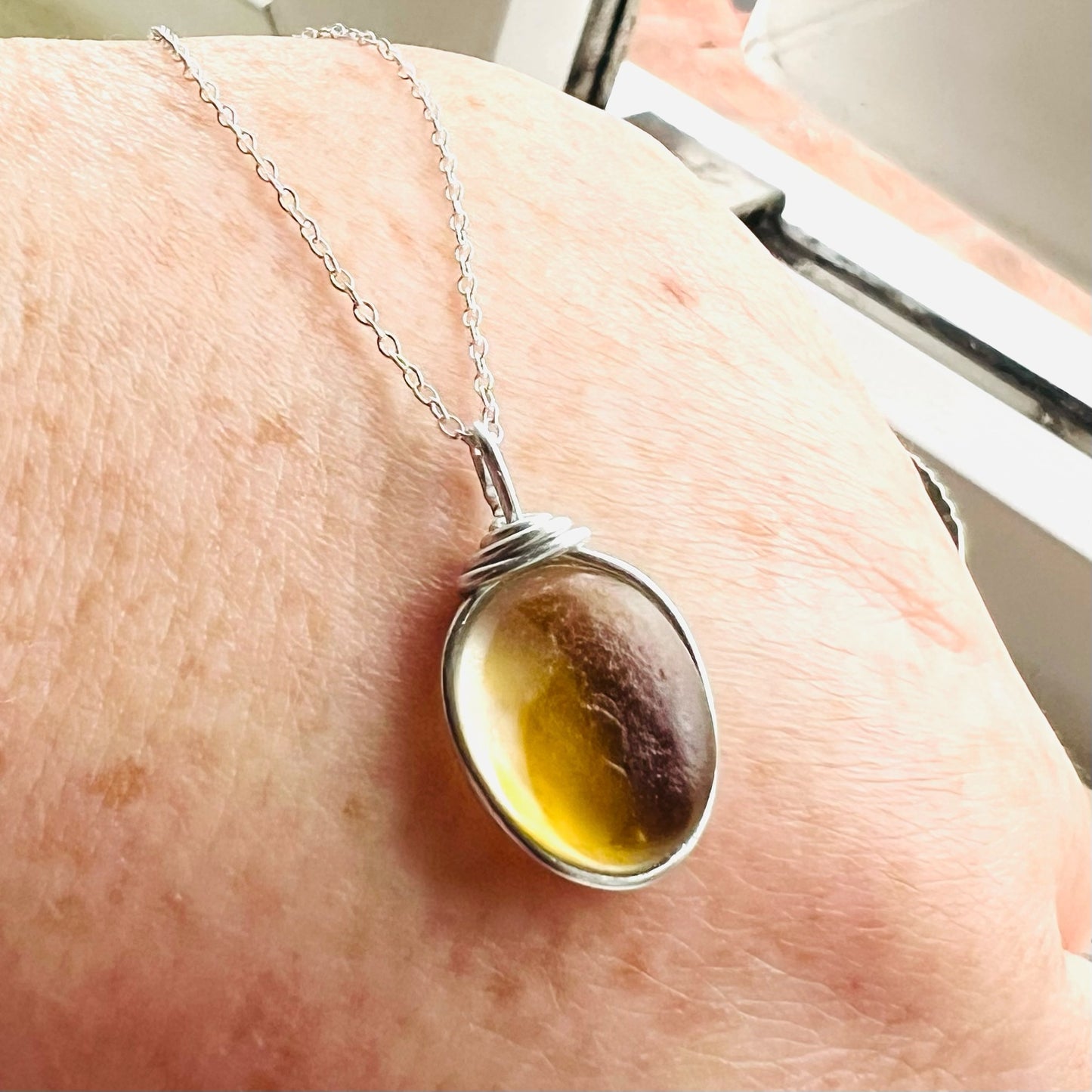 Rare Large Yellow Multi Tone Seaham Sea Glass Pendant