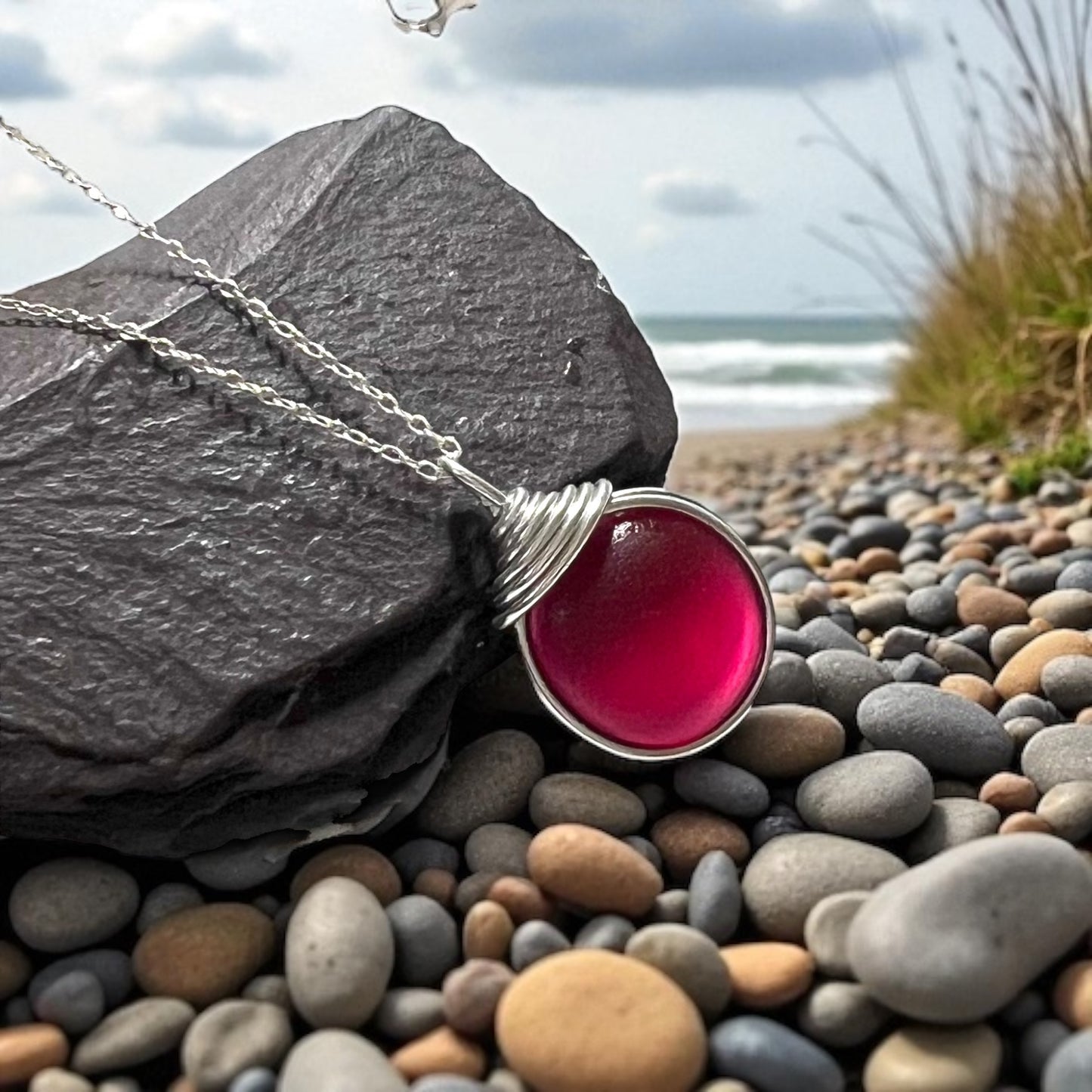 Raspberry Red Sea Glass Pendant