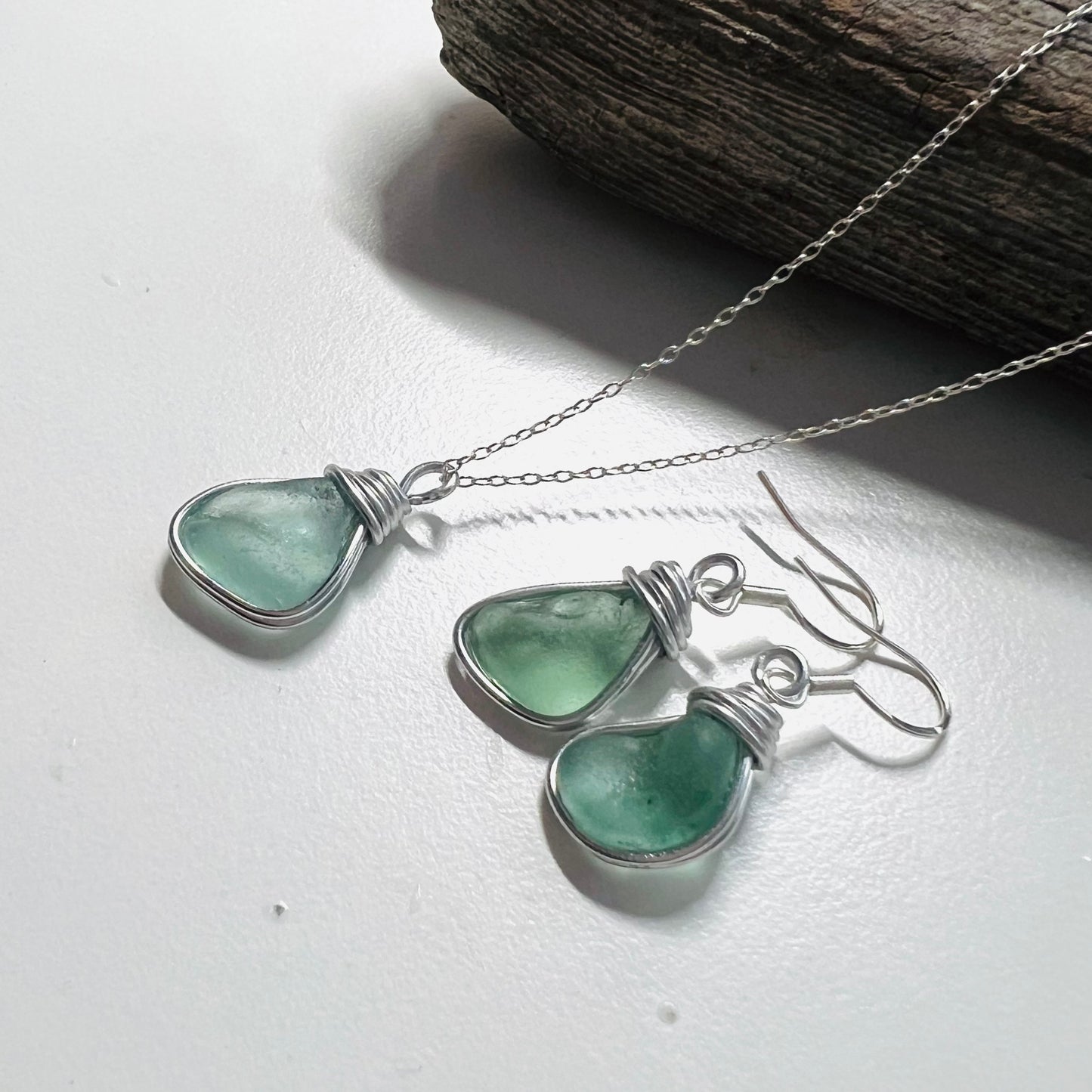 Pale Turquoise Seaham Sea Glass Jewellery Set