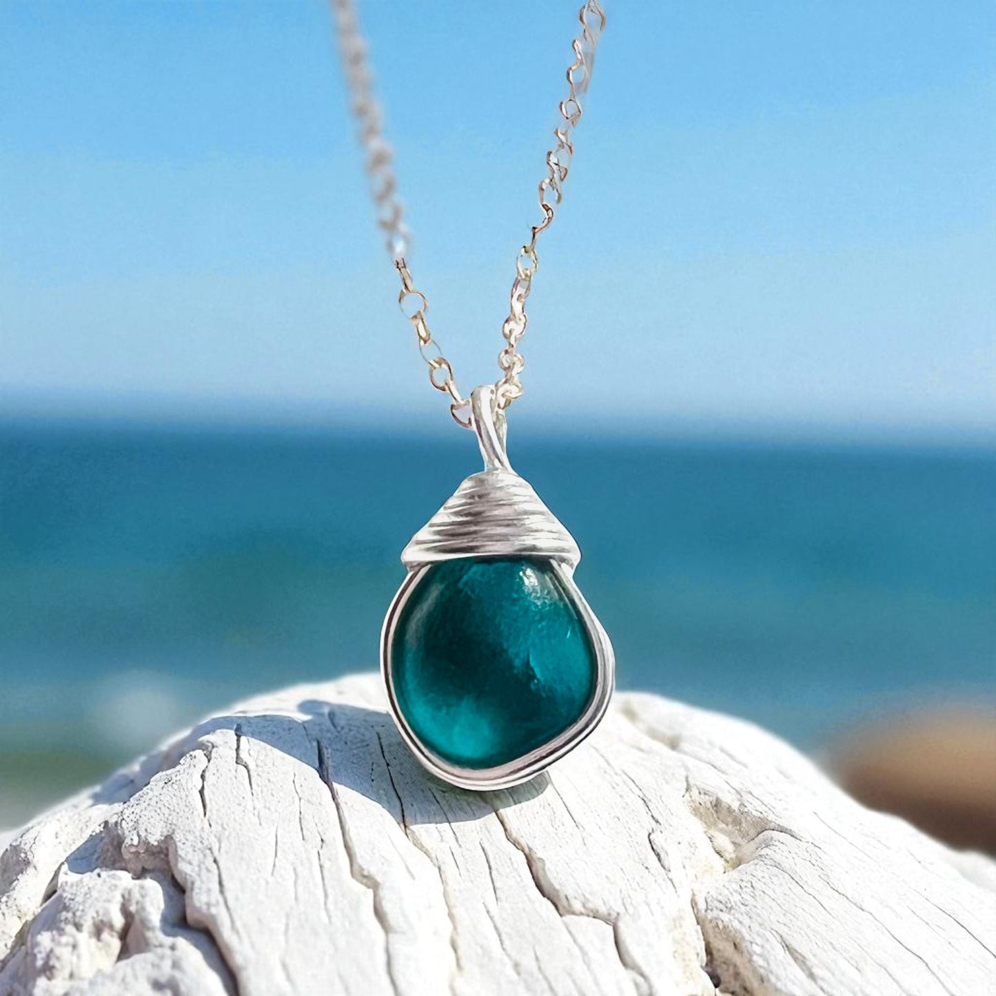 Turquoise Seaham Sea Glass Pendant