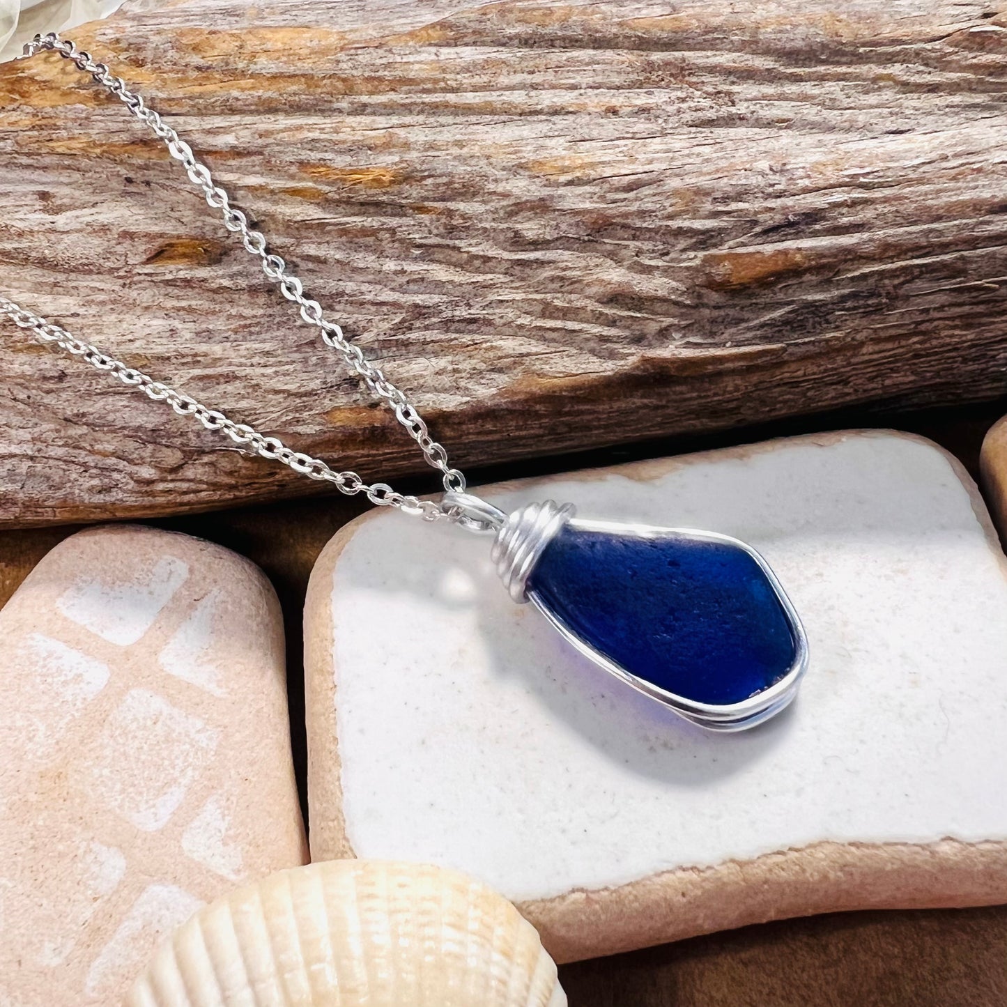 Deep Blue Seaham Sea Glass Pendant