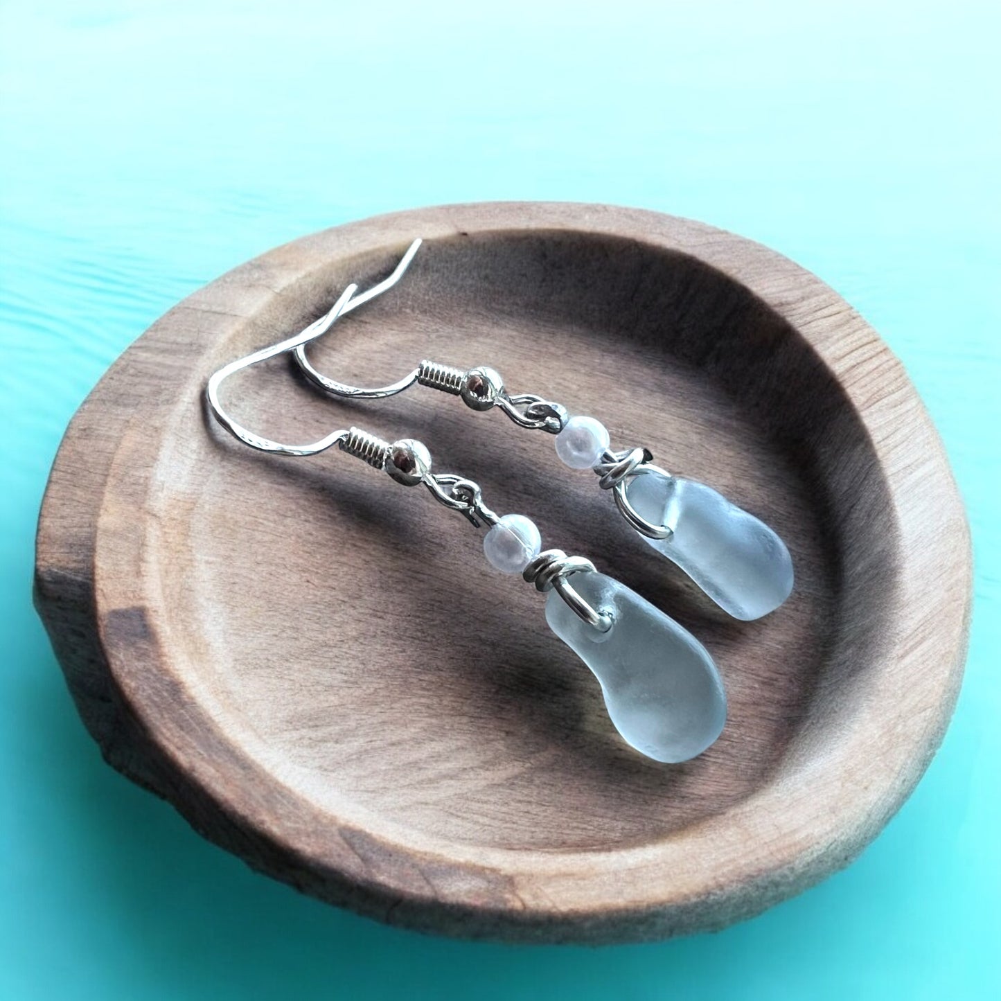 Dangly Dusky Grey Seaham Sea Glass Earrings