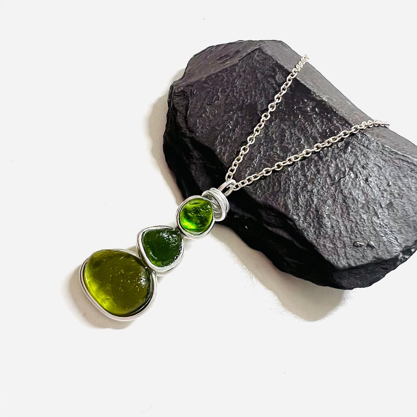 Bright Green Seaham Sea Glass Heart Pendant