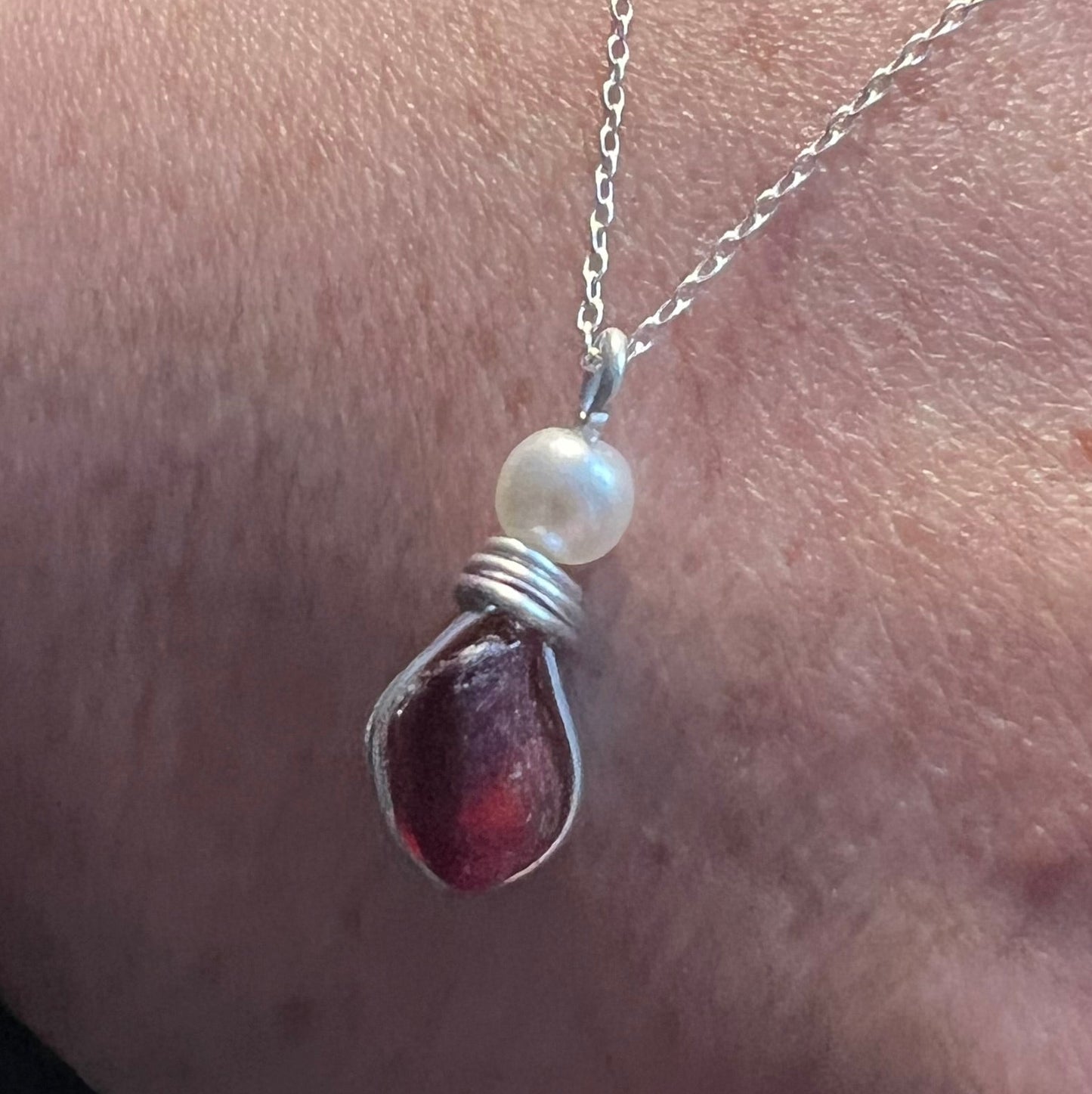 Rare Deep Red/Orange Seaham Sea Glass Pendant
