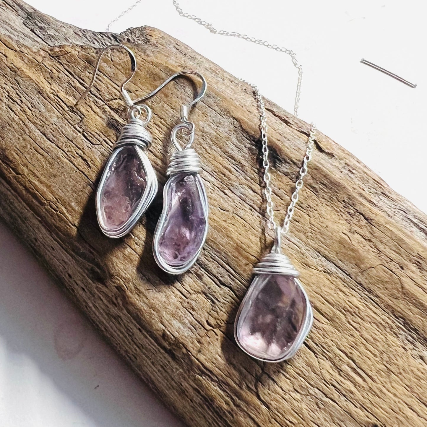 Spanish Sea Glass Rare Lilac Shade Jewellery Set