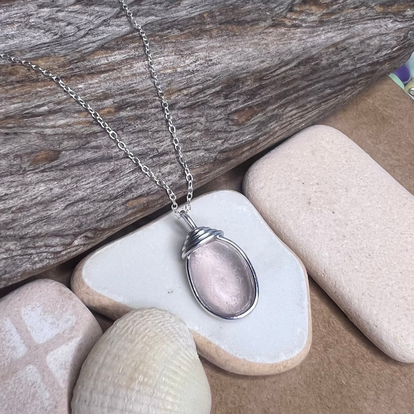 Rare Pale Pink Shade Sea Glass Pendant