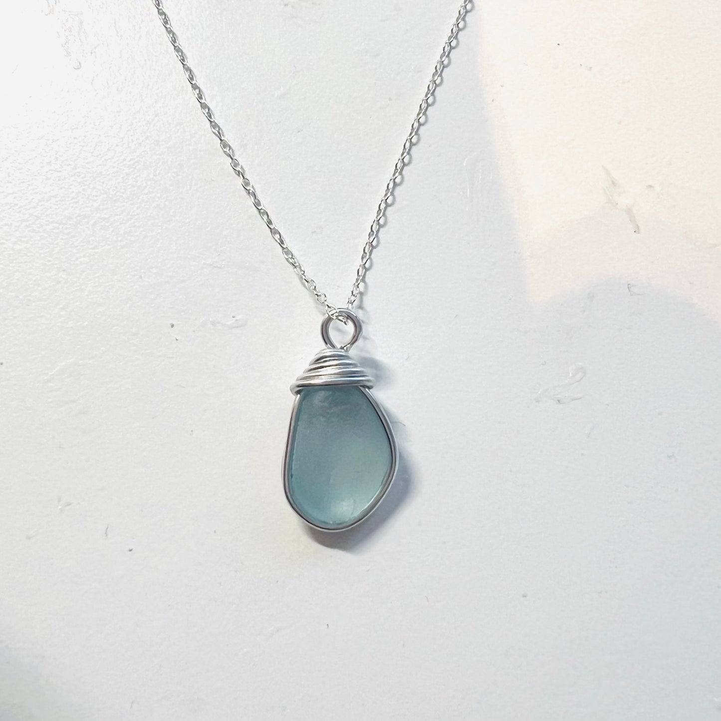 Rare Pale Blue Seaham Sea Glass Pendant