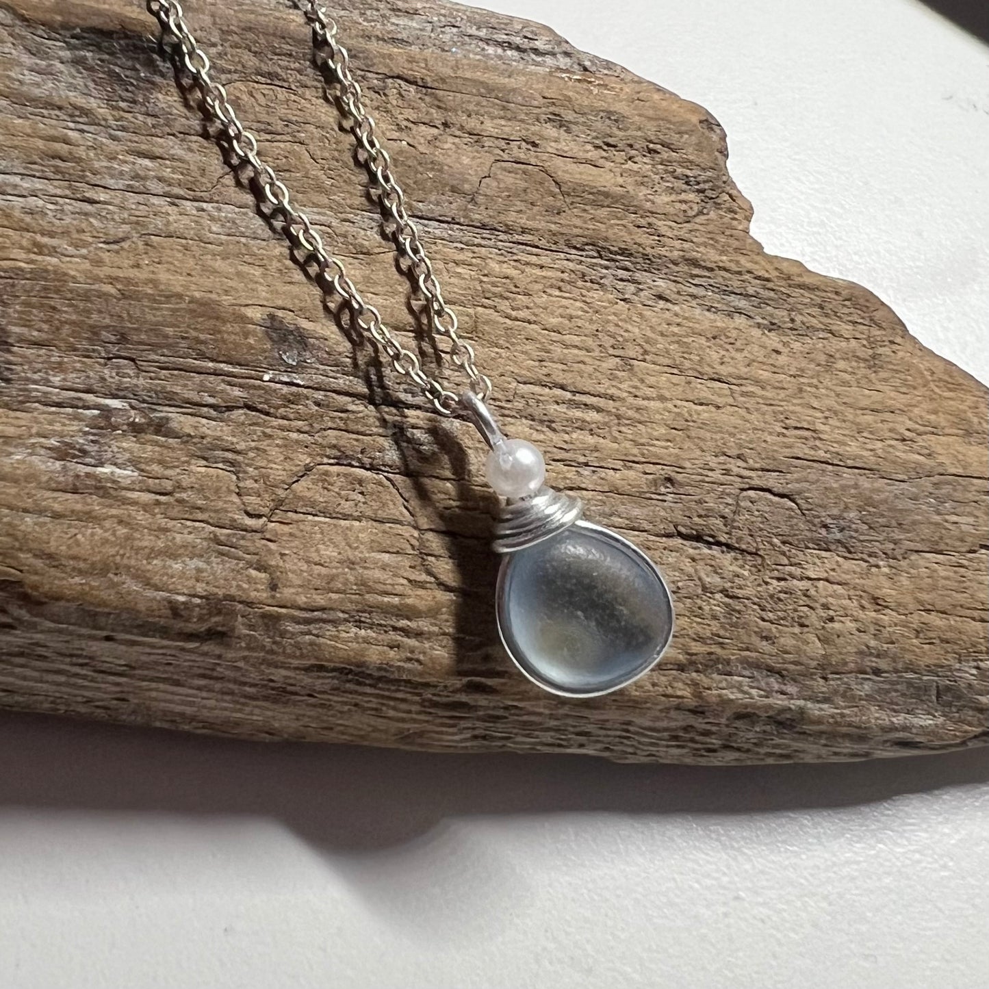 Dusky Blue Seaham Sea Glass Pendant