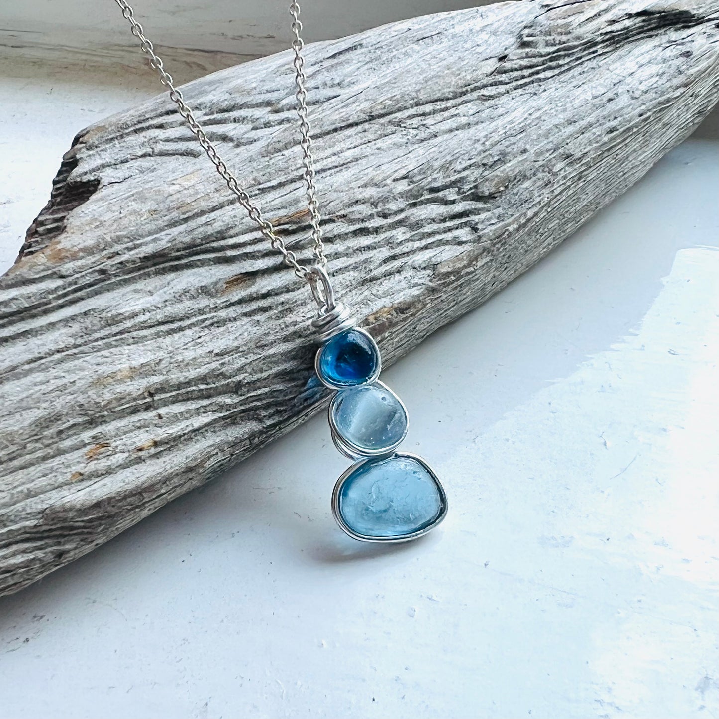 Three Piece Seaham Sea Glass Blues Pendant