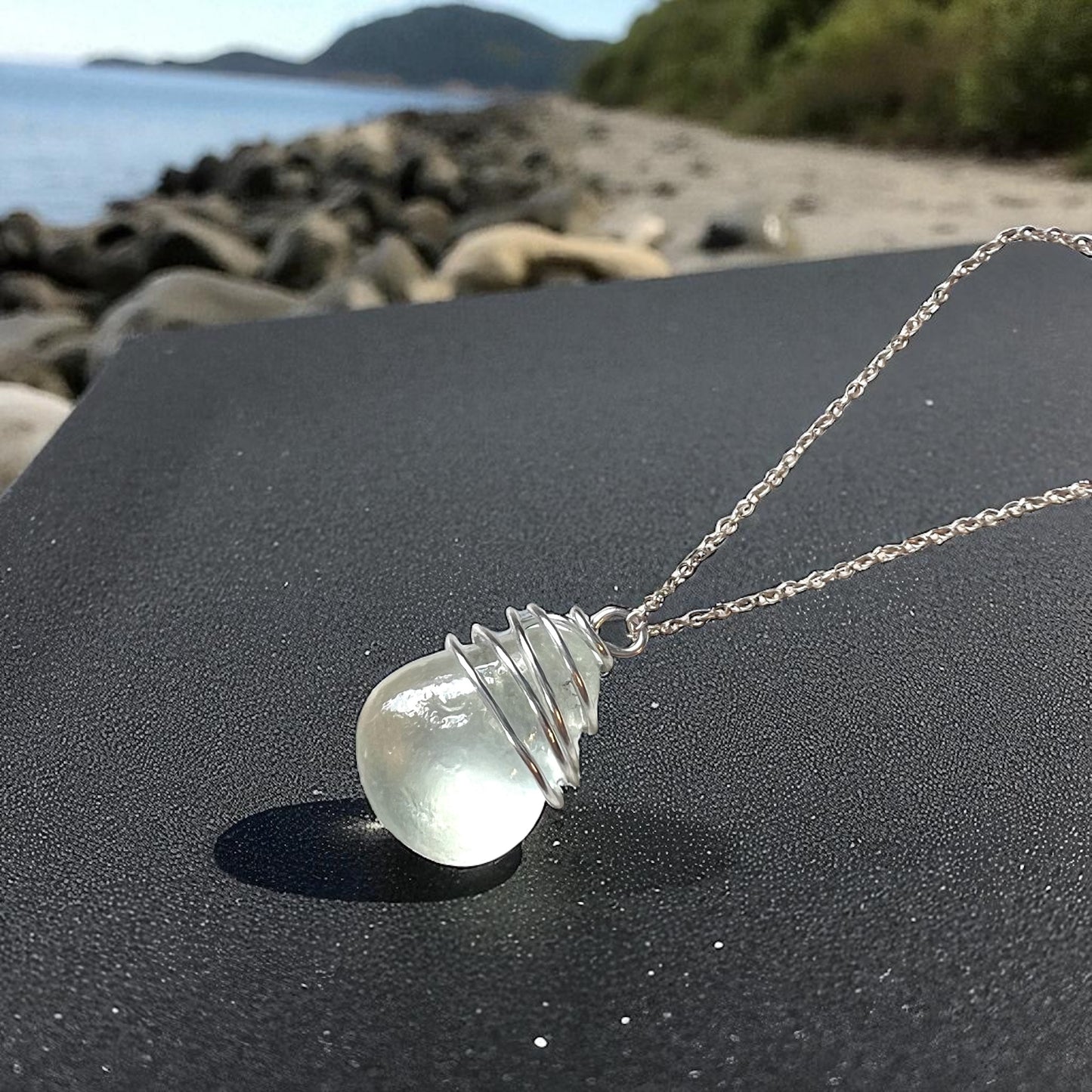 White Bubble Seaham Sea Glass Pendant