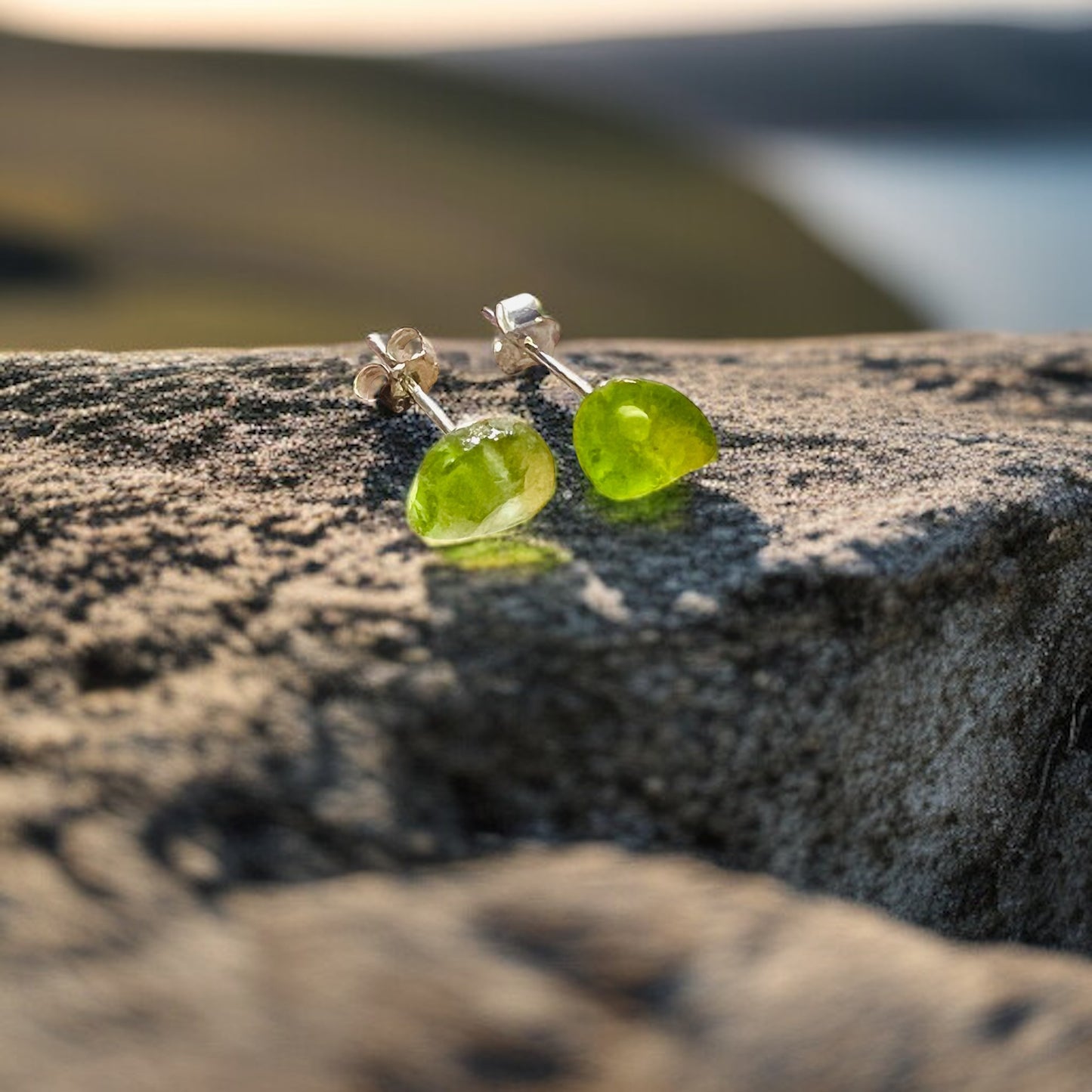 Rare Neon Green Seaham Sea Glass Stud Earrings