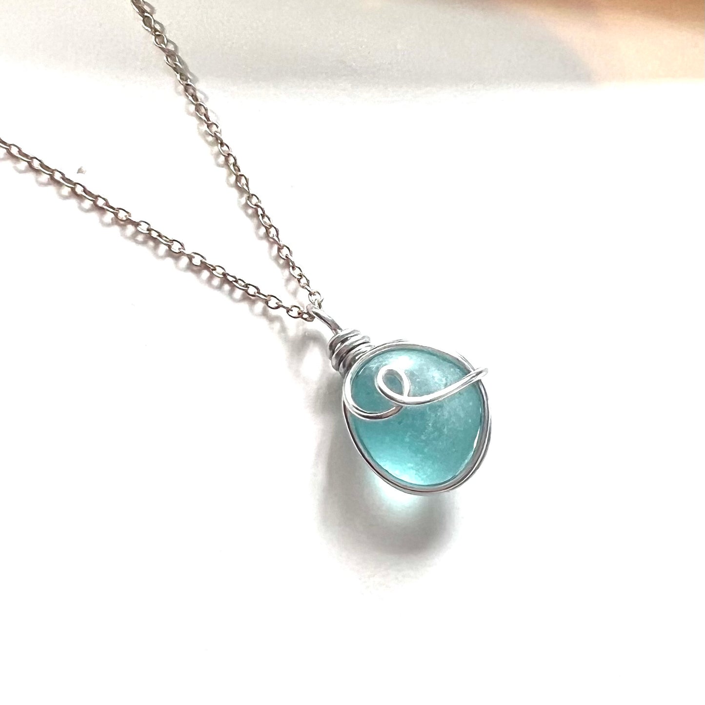 Pale Blue Bubble Seaham Sea Glass Pendant