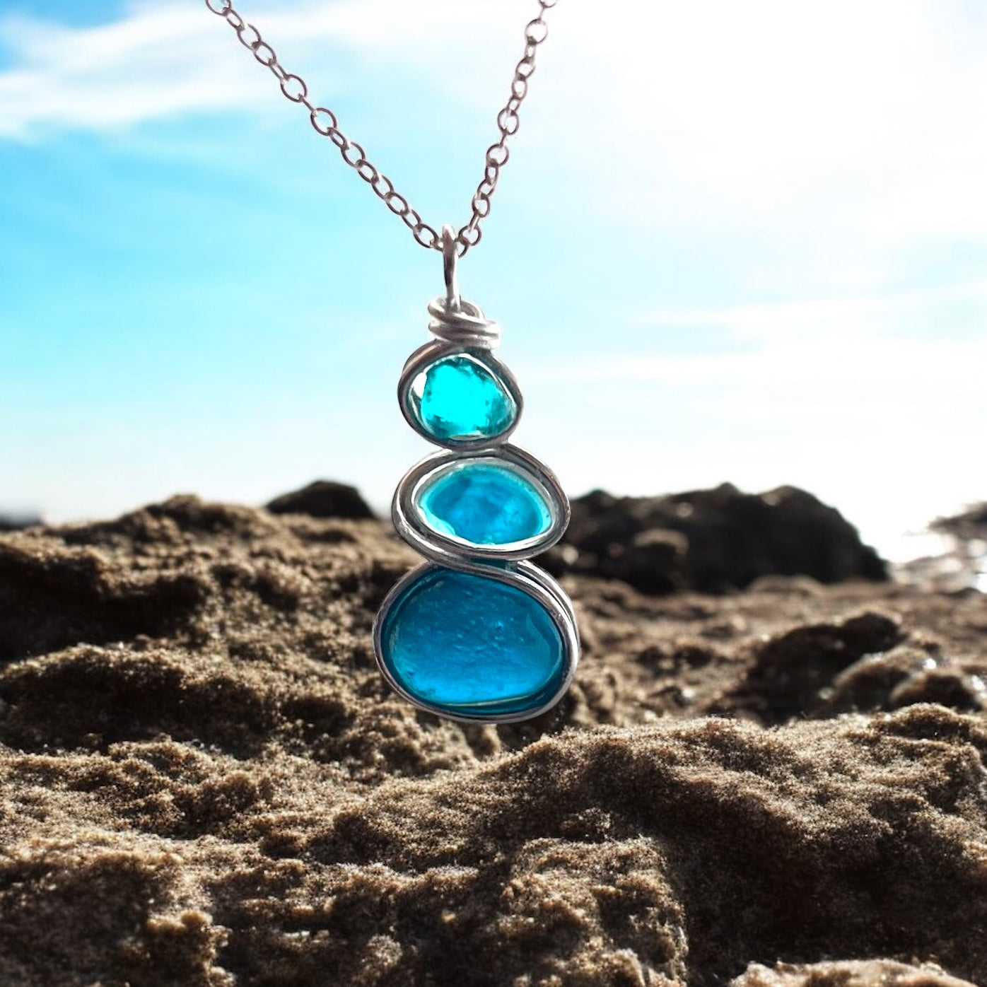 Rare Turquoise Seaham Sea Glass Pendant