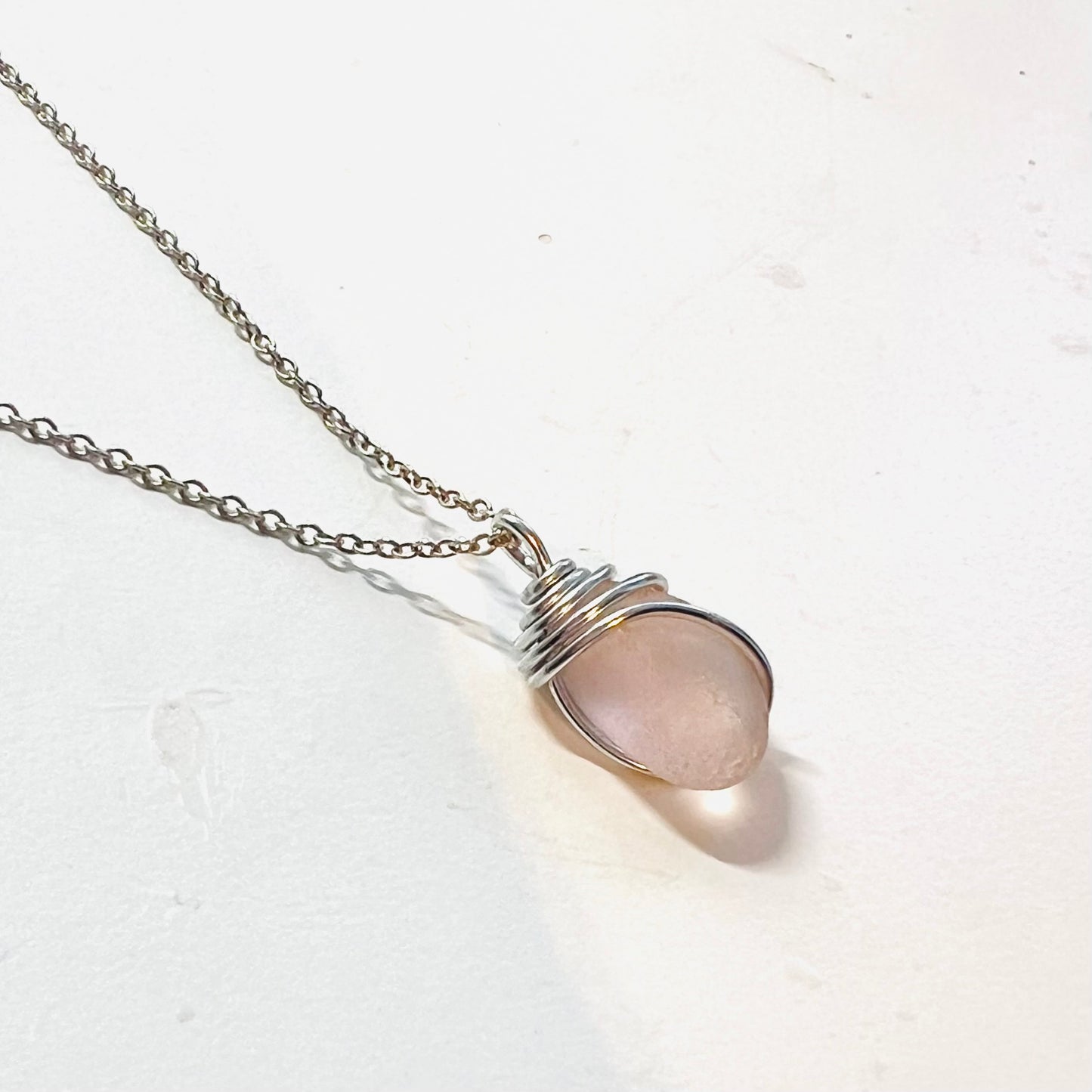 Rare Pale Lilac Pink Sea Glass Pendant