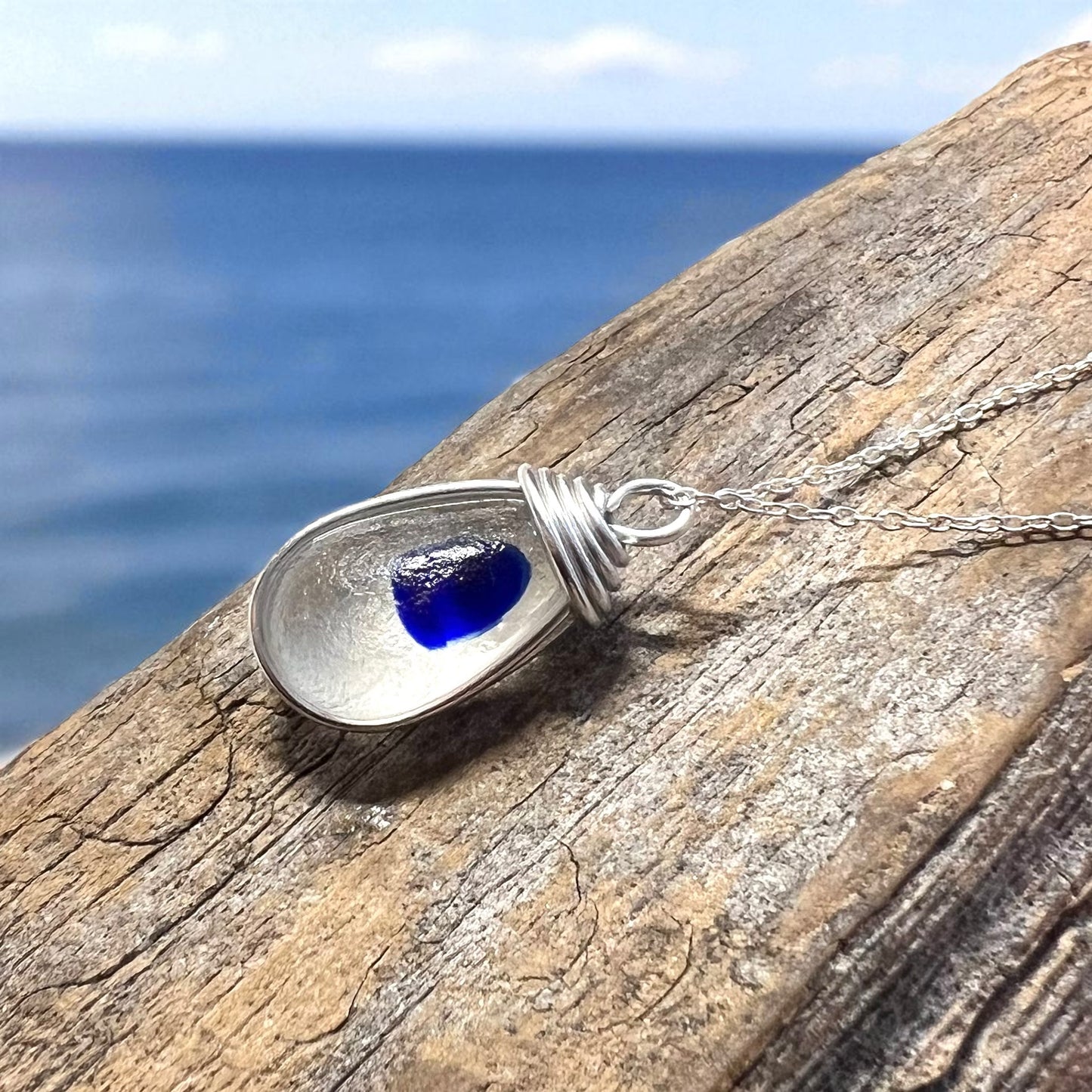 Blue Dot Seaham Sea Glass Multi Tone Pendant