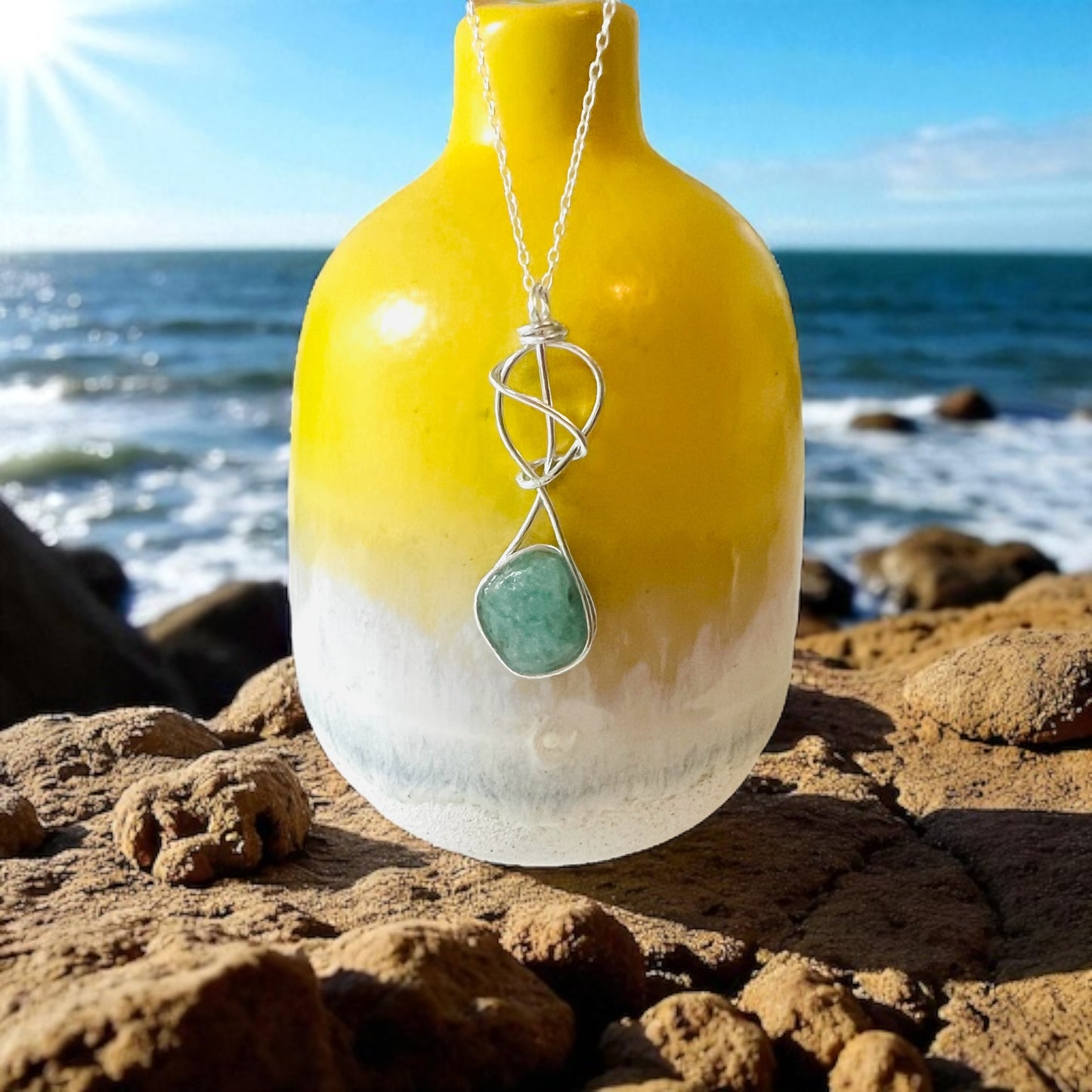 Swirly Aqua Seaham Sea Glass Pendant