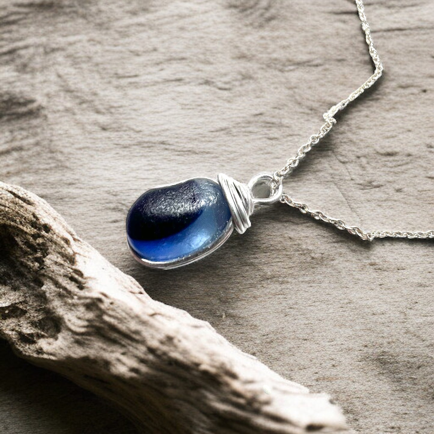 Two Tone Blue Seaham Sea Glass Multi Pendant