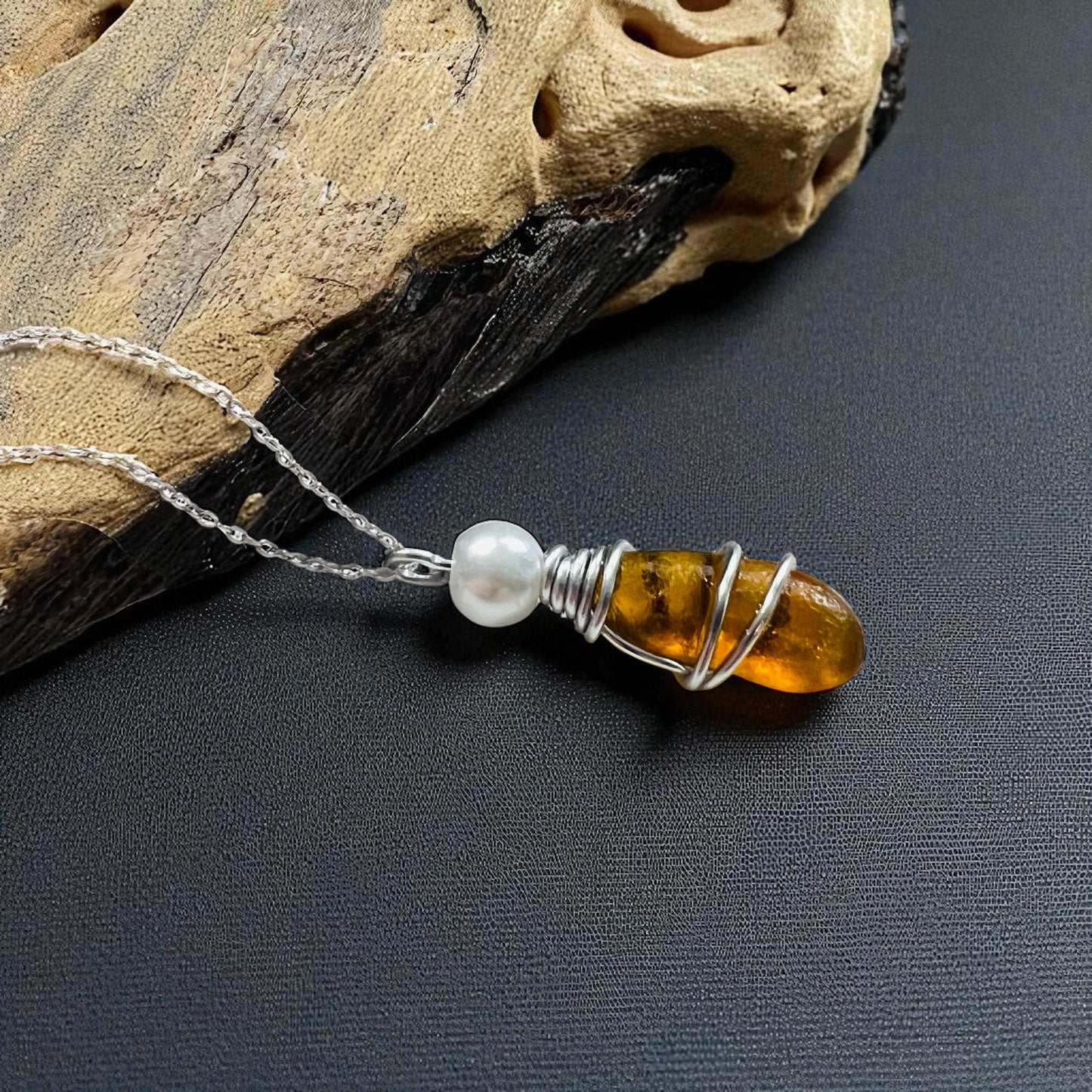 Honey Shade of Seaham Sea Glass Pendant