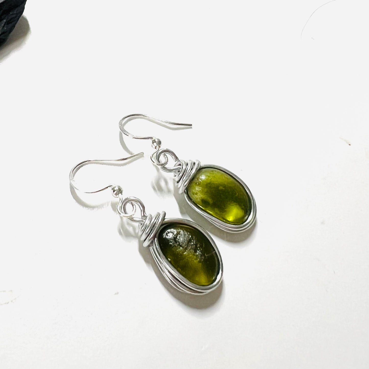 Green Seaham Sea Glass Earrings