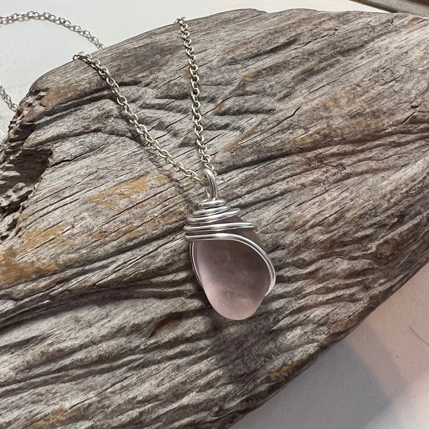 Rare Pale Lilac Pink Sea Glass Pendant