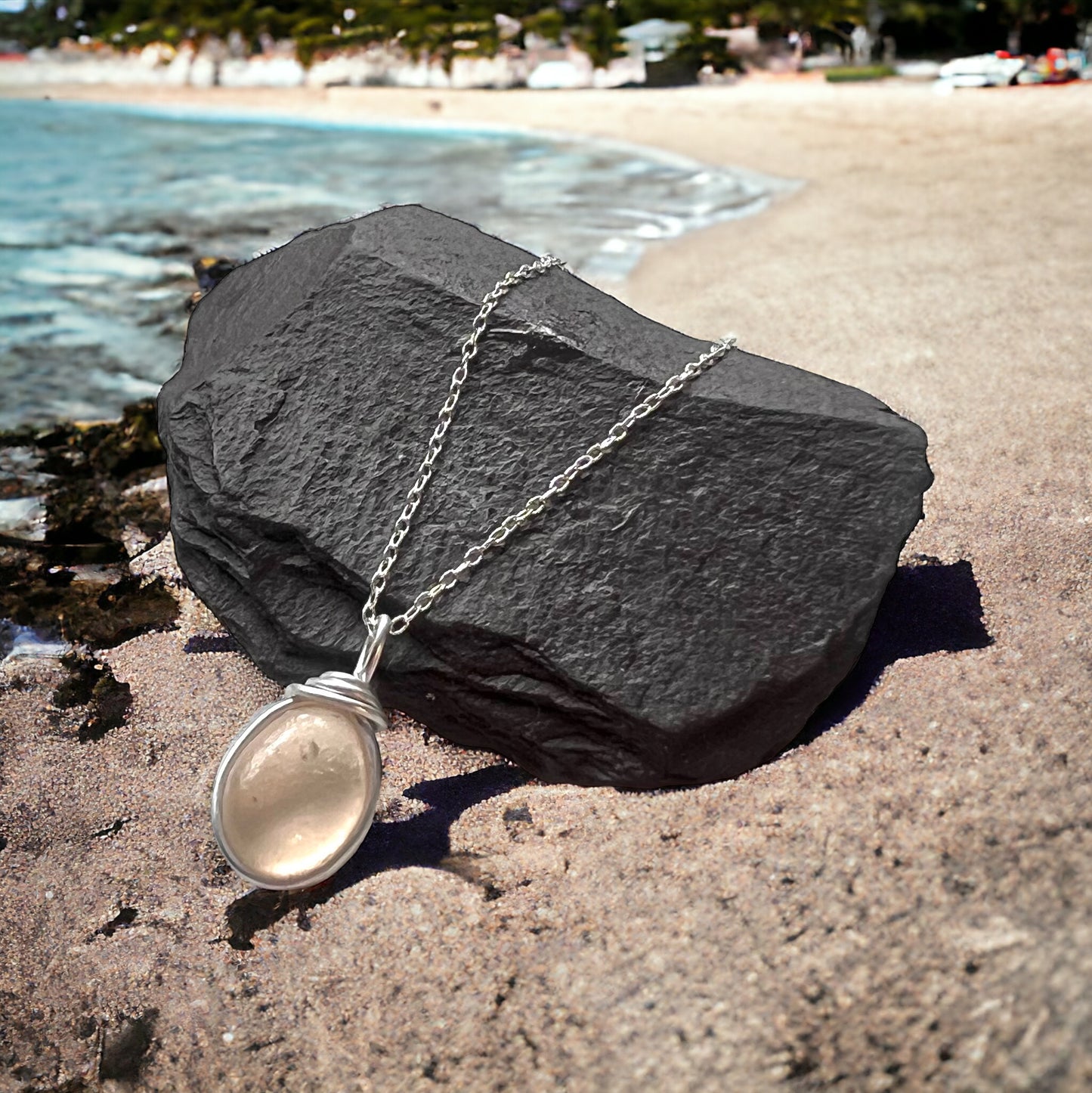 Rare Pale Peach Shade Sea Glass Pendant