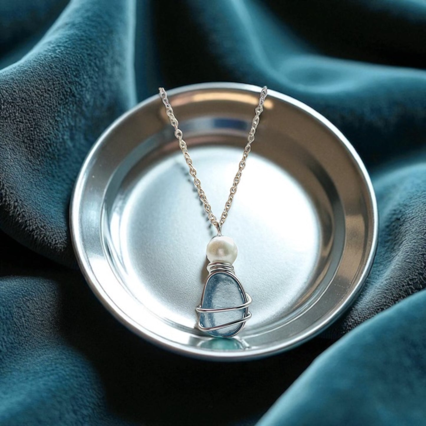 Dusky Blue Seaham Sea Glass Pendant